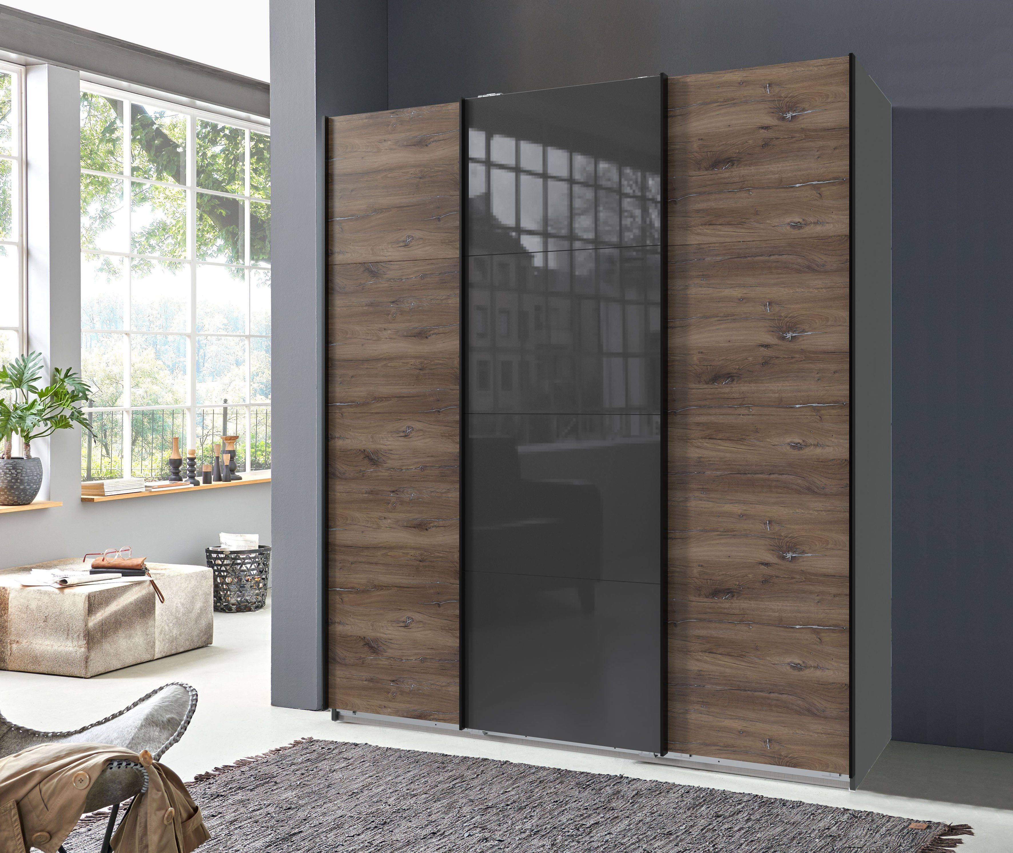 Wimex Zweefdeurkast Norderstedt Inclusief 2 stoffen dozen en 2 extra planken, met glasdeur