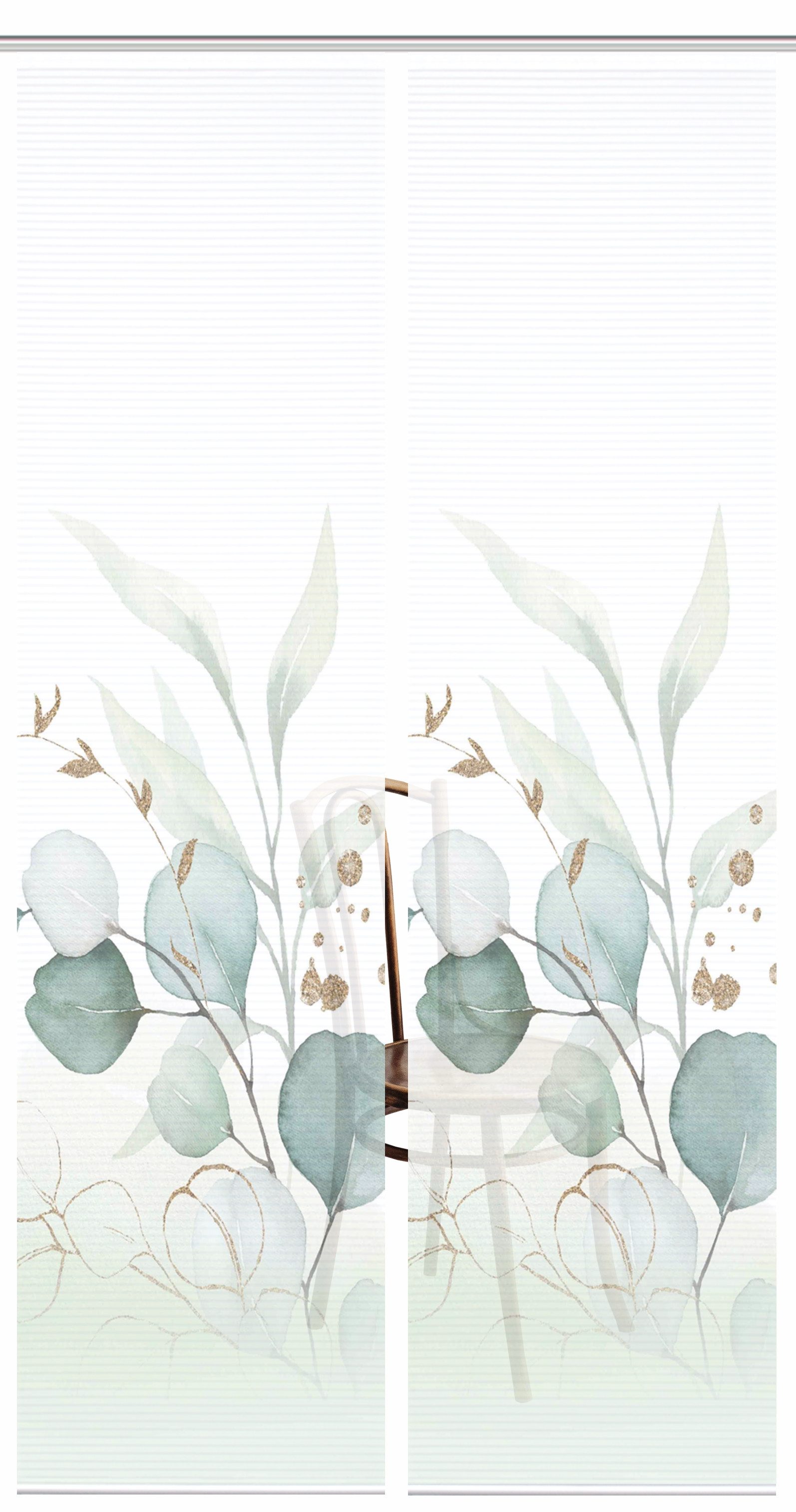 HOME in green Paneelgordijn ABANIO SET DIGITALE PRINT, BAMBOELOOK GERECYCLED (2 stuks)