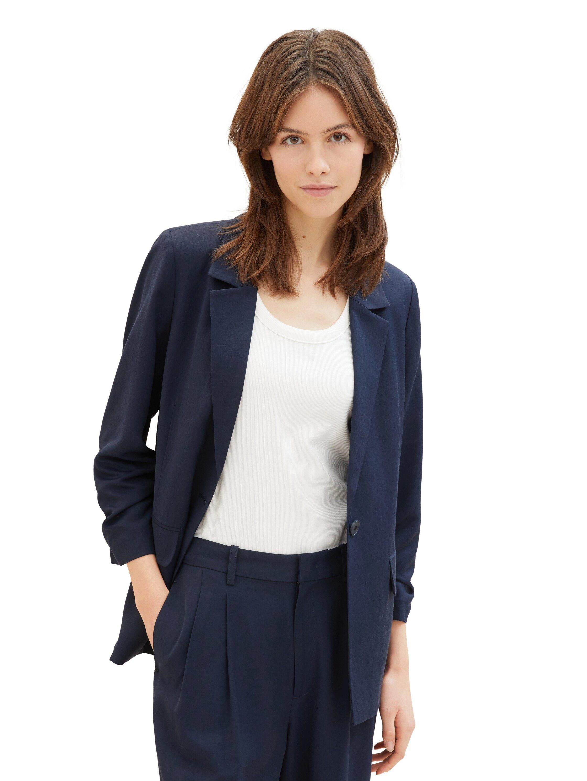Tom Tailor Denim Korte blazer met gerimpelde mouwen en vloeiende viscose