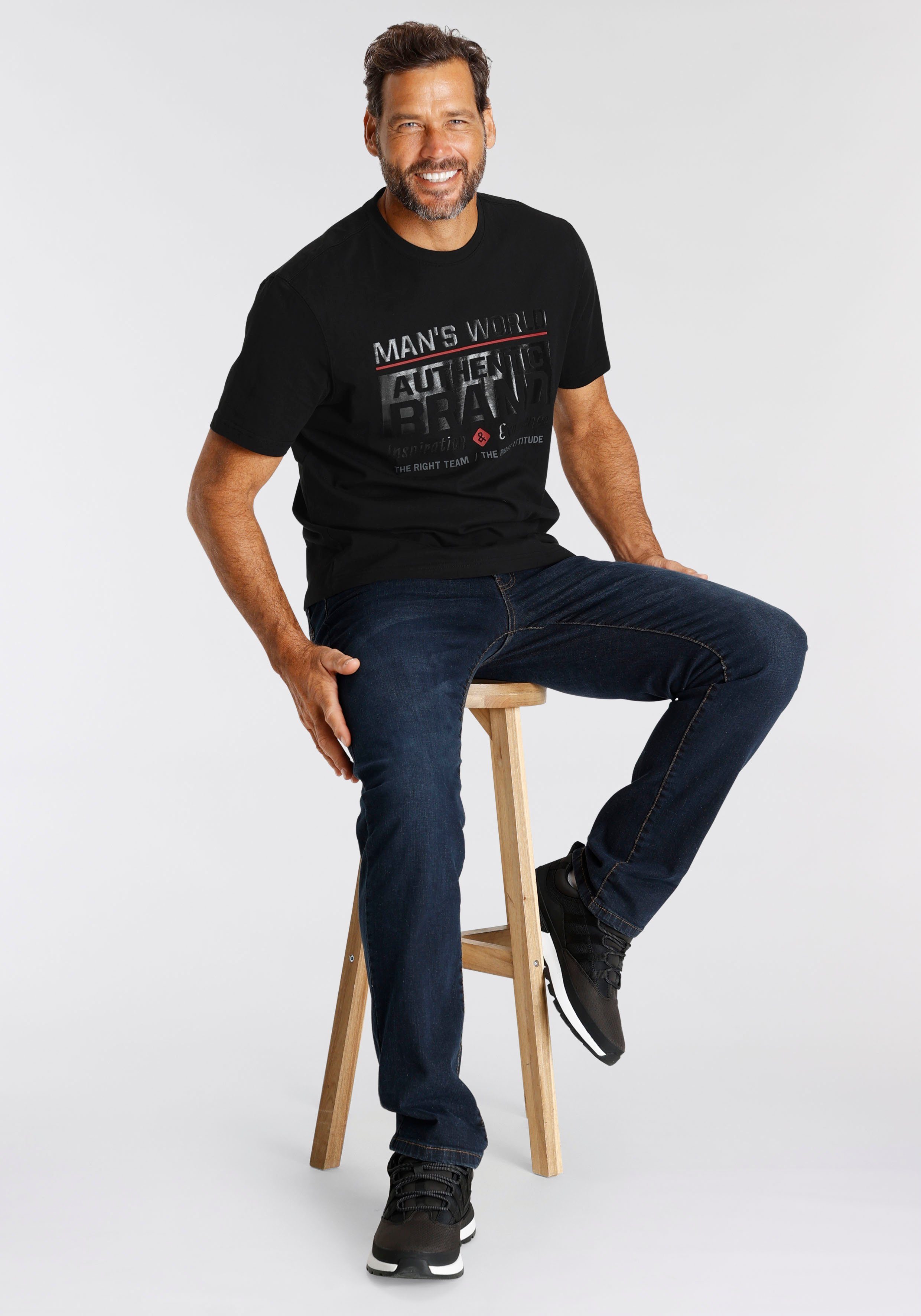 Man's World T-shirt Korte mouw, met print, ronde hals, van katoen, ook in grote maten