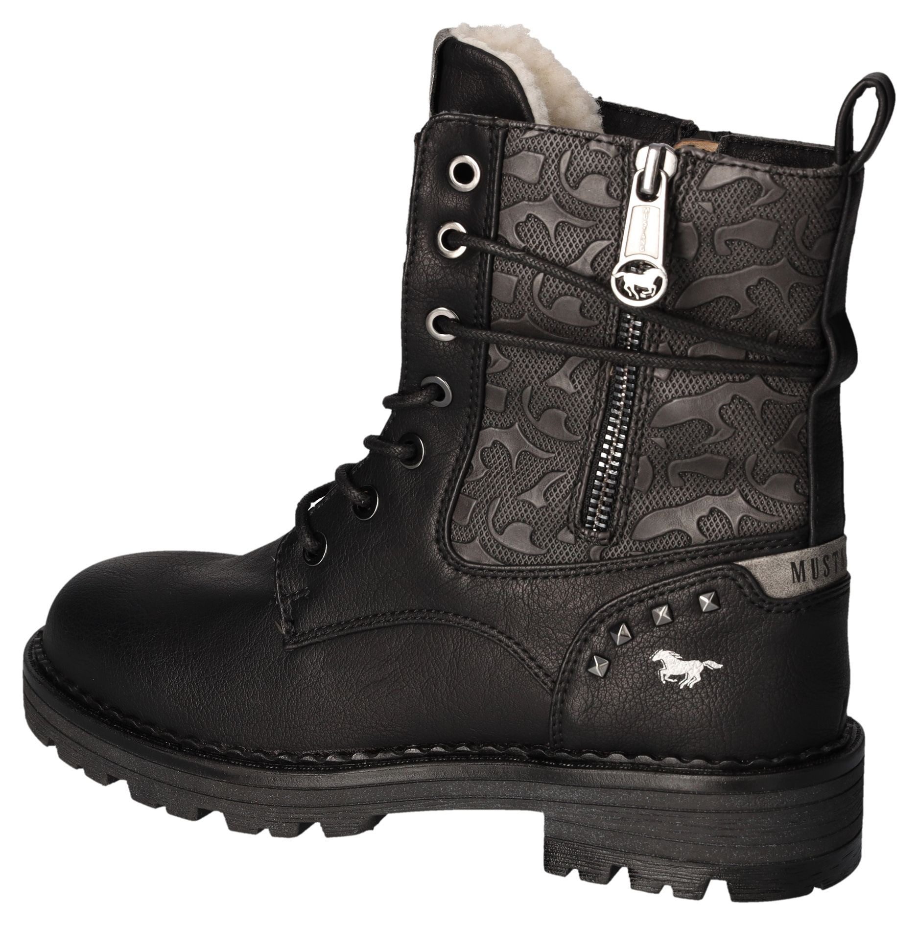 Mustang Shoes Winterlaarzen hakken, winter-enkellaars, veterschoenen, logo-opschriften