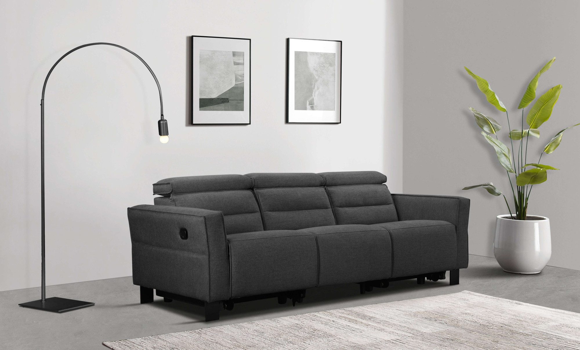 Places of Style 3-zitsbank Carpari, 224 cm, handmatige of elektrische relaxfunctie in 2 zitplaatsen