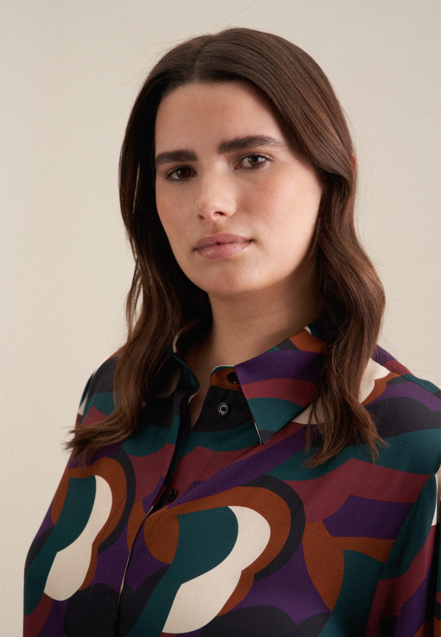 seidensticker Shirtblouse Zwarte roos Lange mouwen kraag print