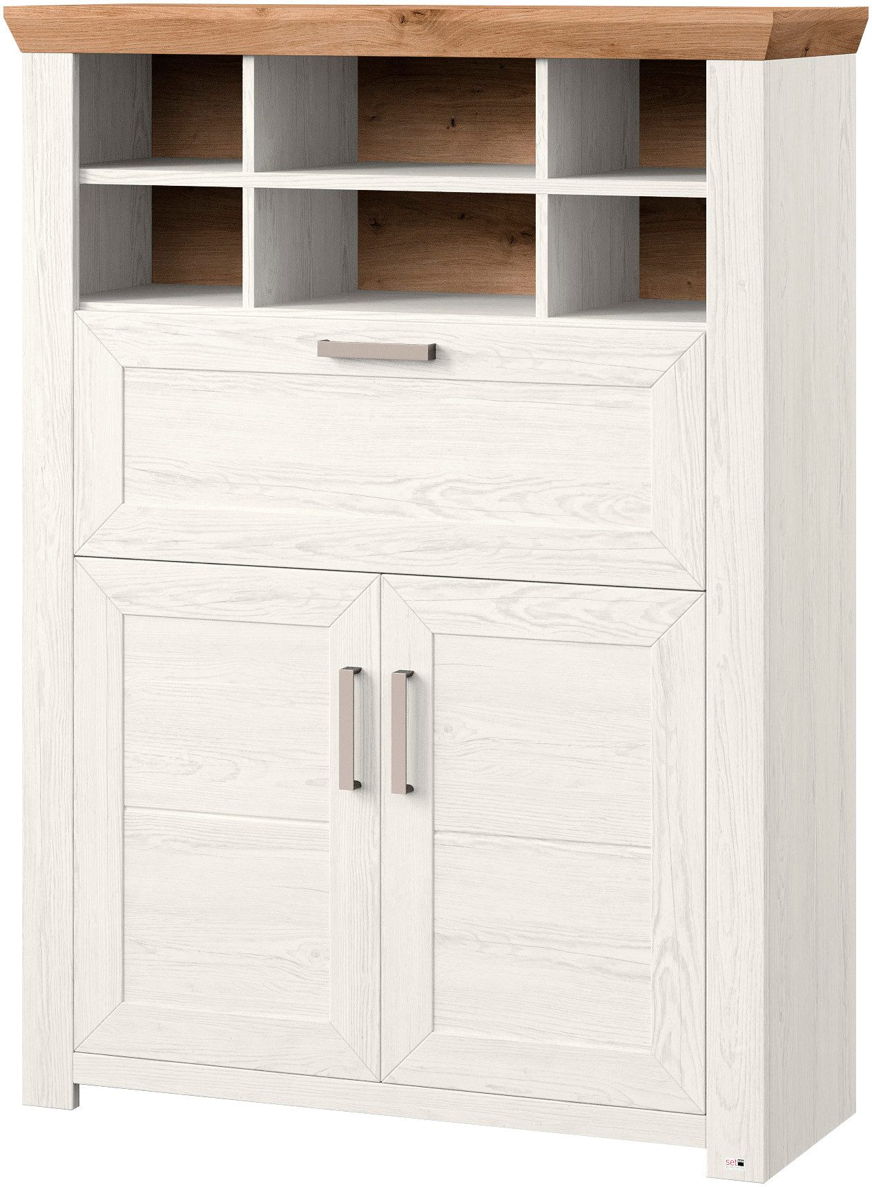 set one by Musterring Highboard York Type 15, met houten deuren en klep, verlichting optioneel, breedte 105 cm