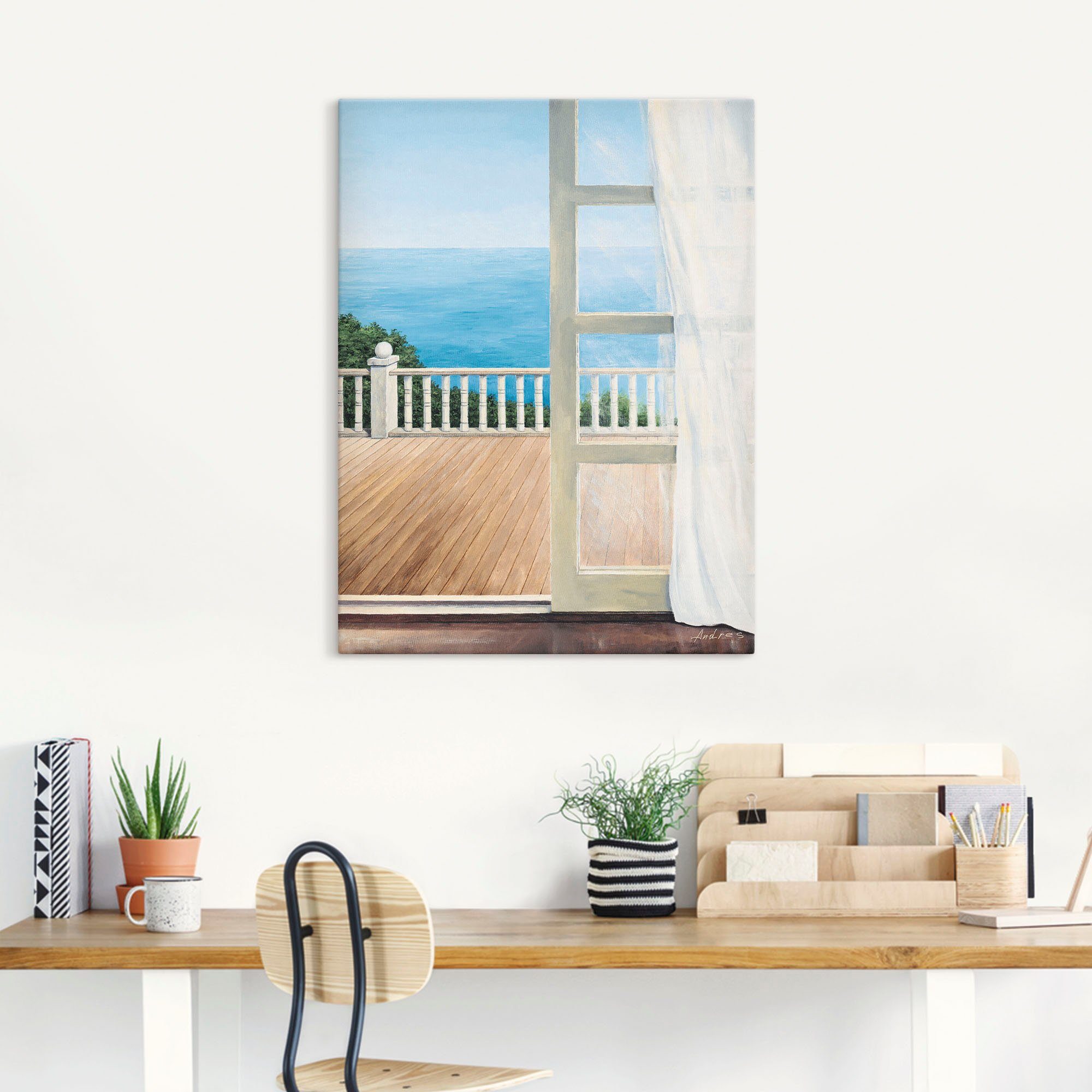 Artland Poster Veranda met zeezicht gespannen op een spieraam