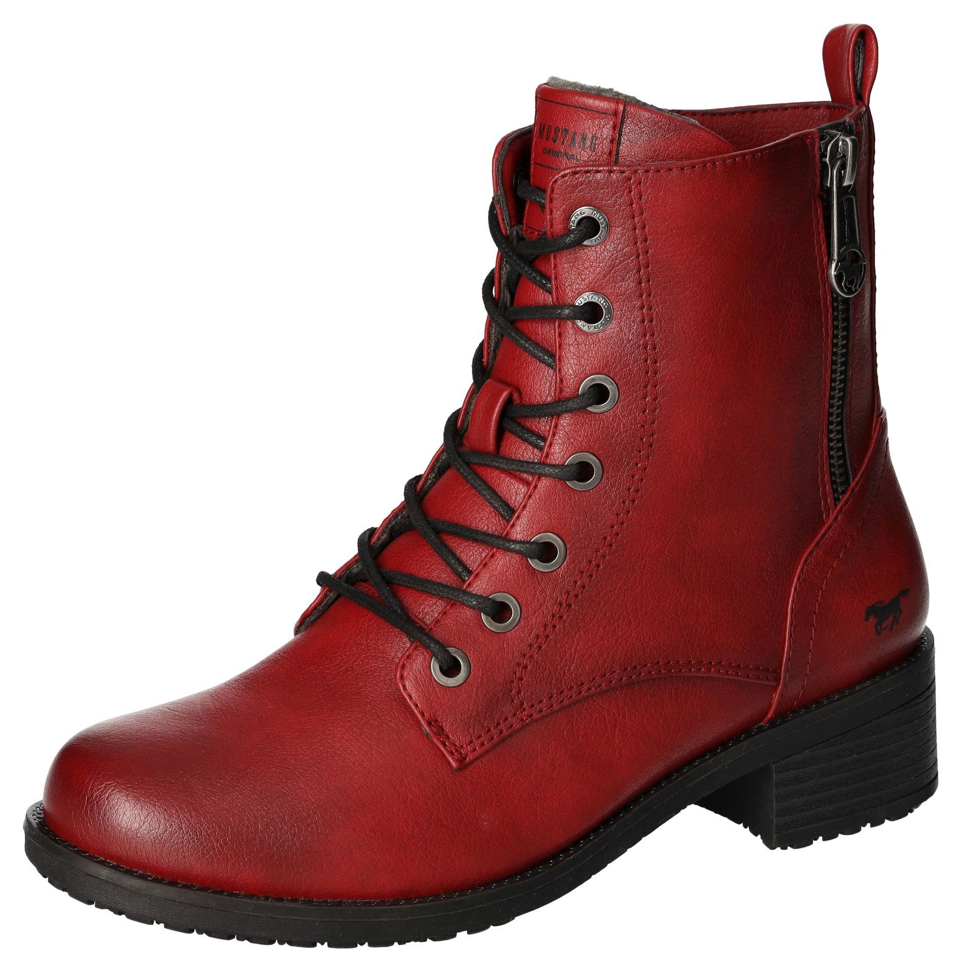 Mustang Shoes Veterlaarsjes lace-up boots, block heel, with practical inner zipper