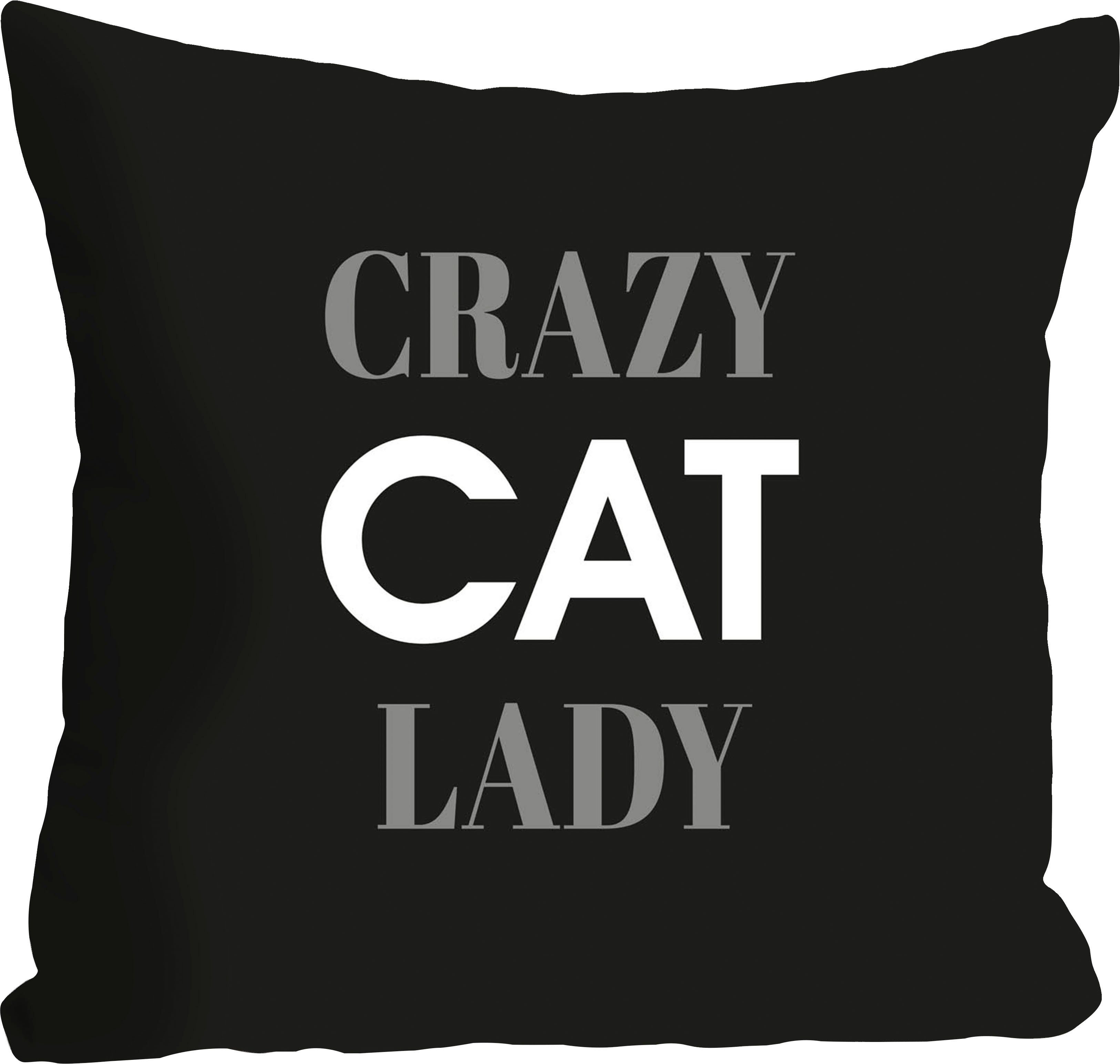 queence Sierkussen Crazy Cat Lady Kussenhoes, Crazy Cat Lady, uitspraak, zwart, wit, grappig, kattenliefhebber (1 stuk)