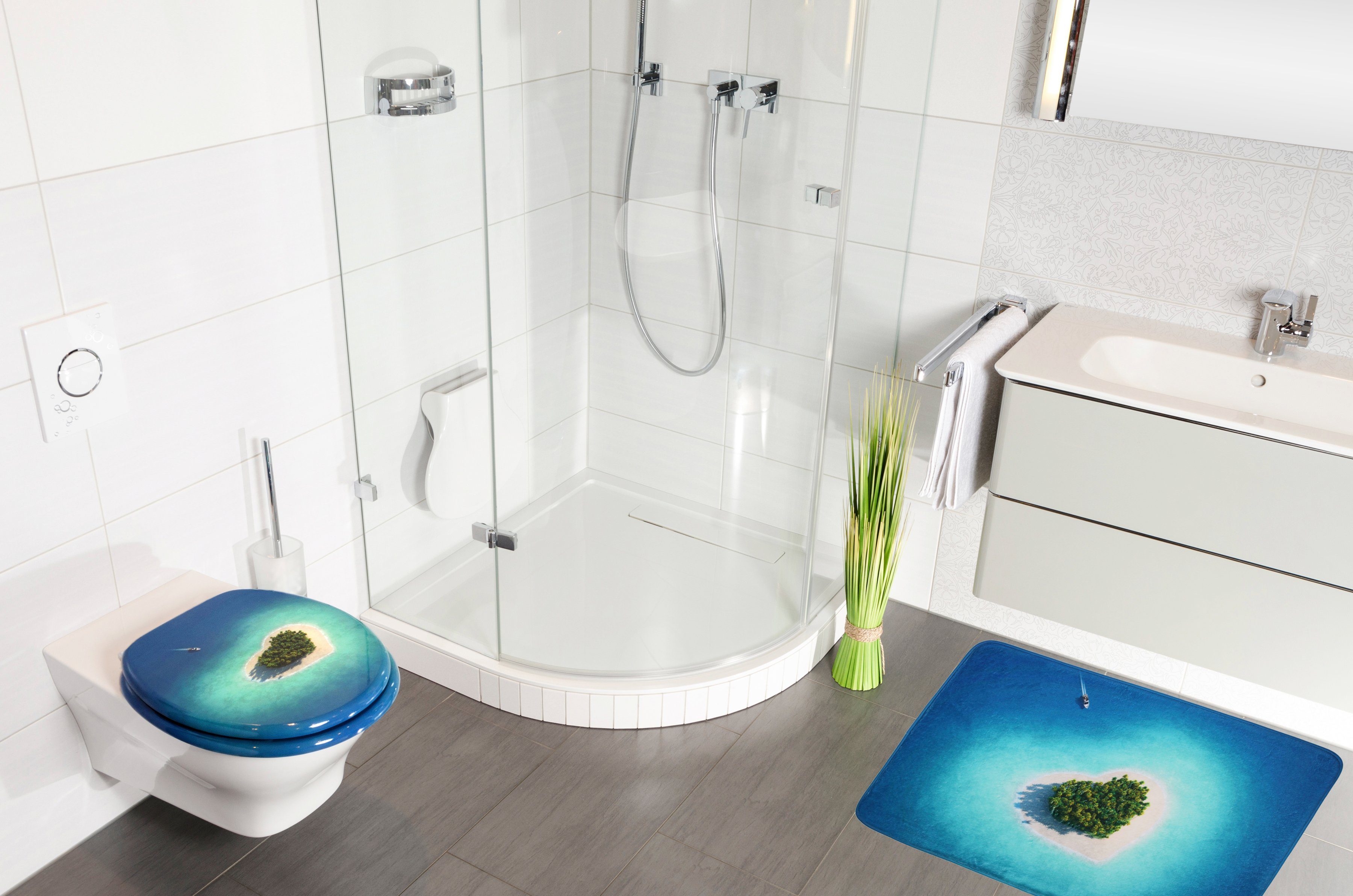 Sanilo Set badkameraccessoires Dream Island bestaand uit toiletzitting, badmat en wastafelplug (complete set, 3-delig)