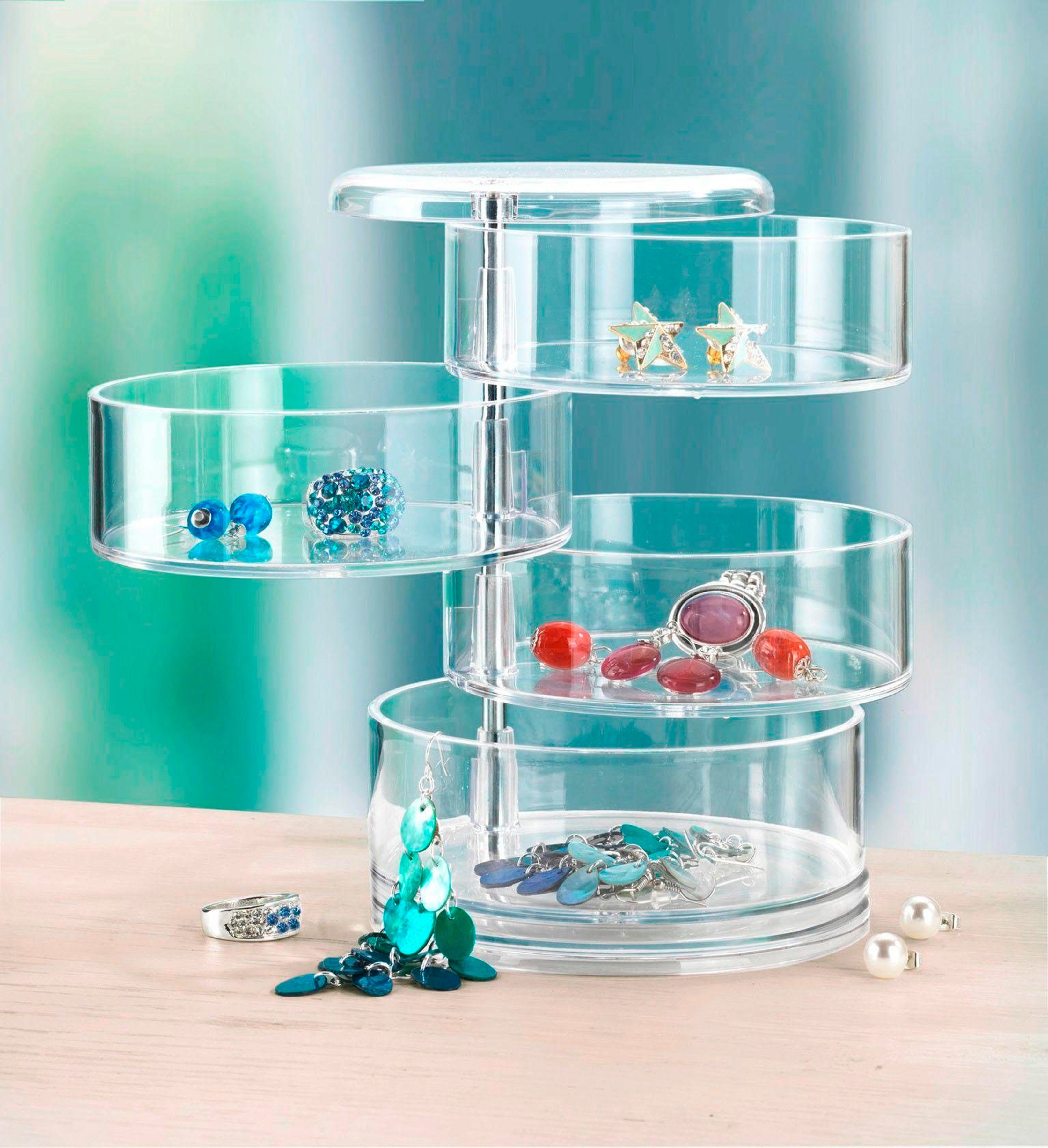 WENKO Badkamerorganizer Tower Make-upkoffer met 4 vakken, transparant