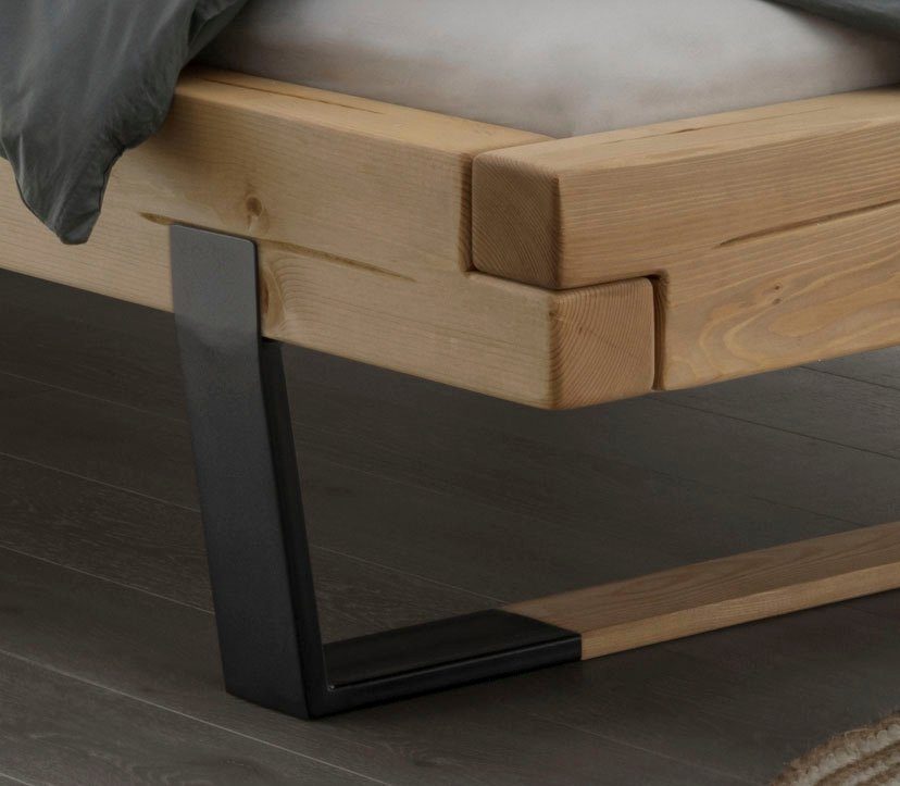 Home affaire Massief houten ledikant Ultima van hout in balk-look met hout / metalen glijder