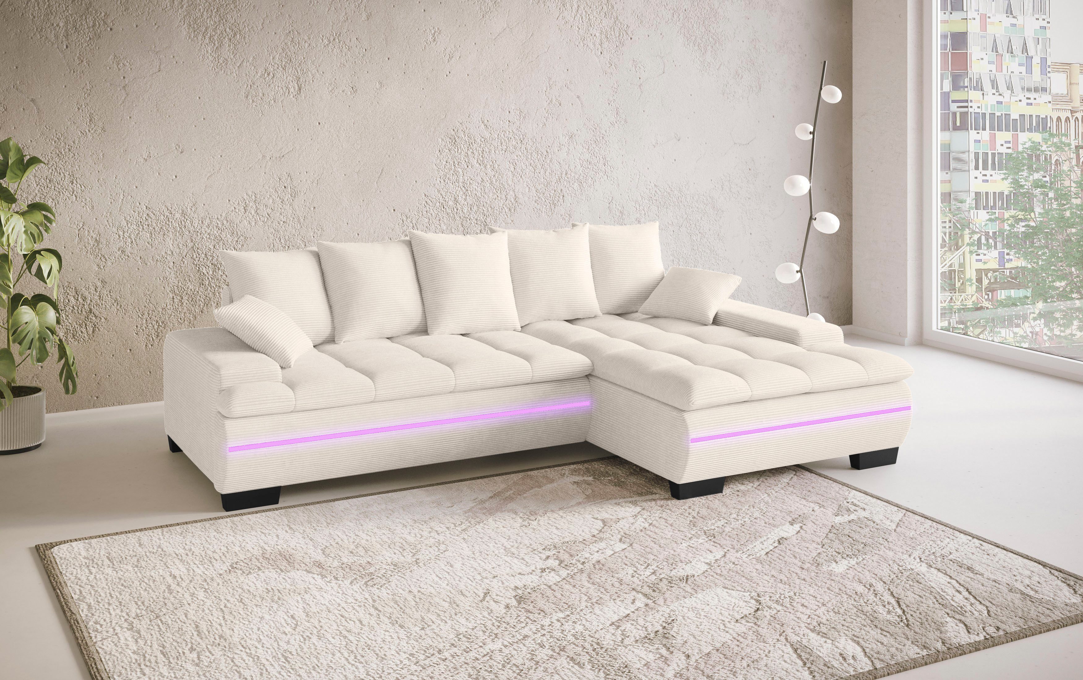 Mr. Couch Hoekbank Haiti II, L-vorm RGB-LED verlichting, koudschuim, optioneel met bed, bedlade
