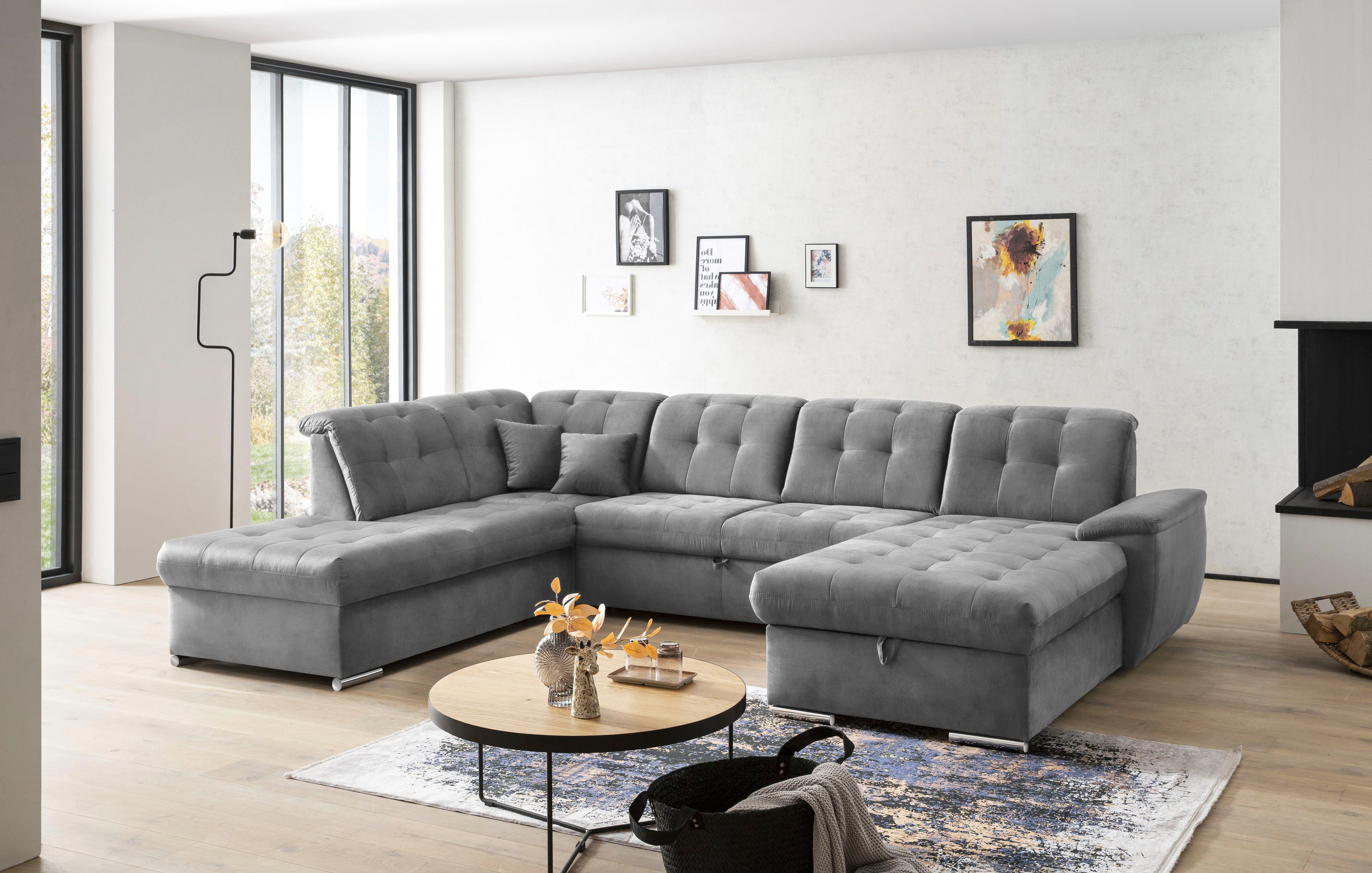 exxpo - sofa fashion Zithoek Durango, uitgebreide zit- en rugverwerking, comfortabel, U-vorm inclusief verstelbare hoofdsteun, naar keuze met slaapfunctie en bedkist (4-delig)