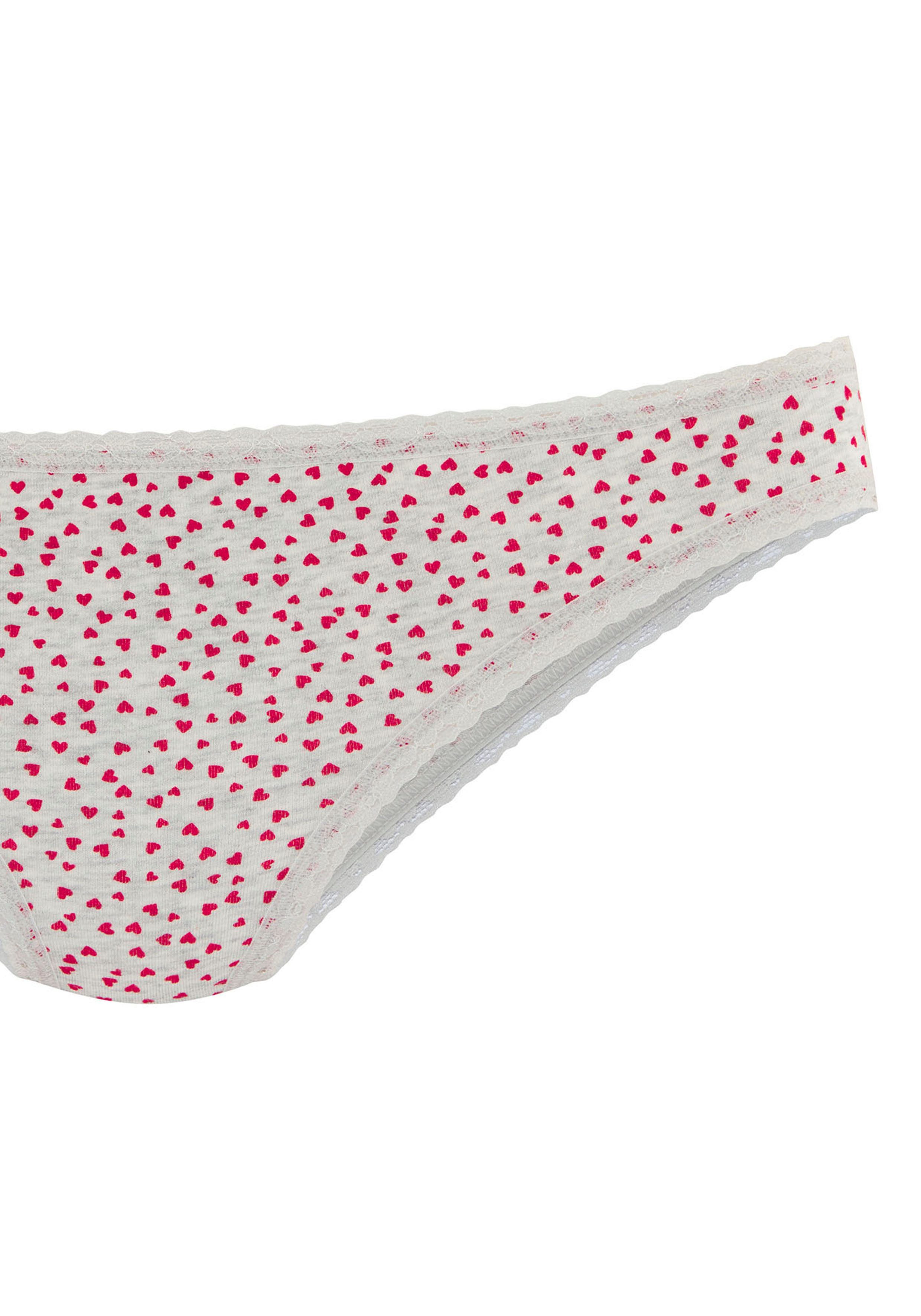 Lascana Brazilian slip met schattige hartjesprints en van elastische katoenkwaliteit (Set van 5)