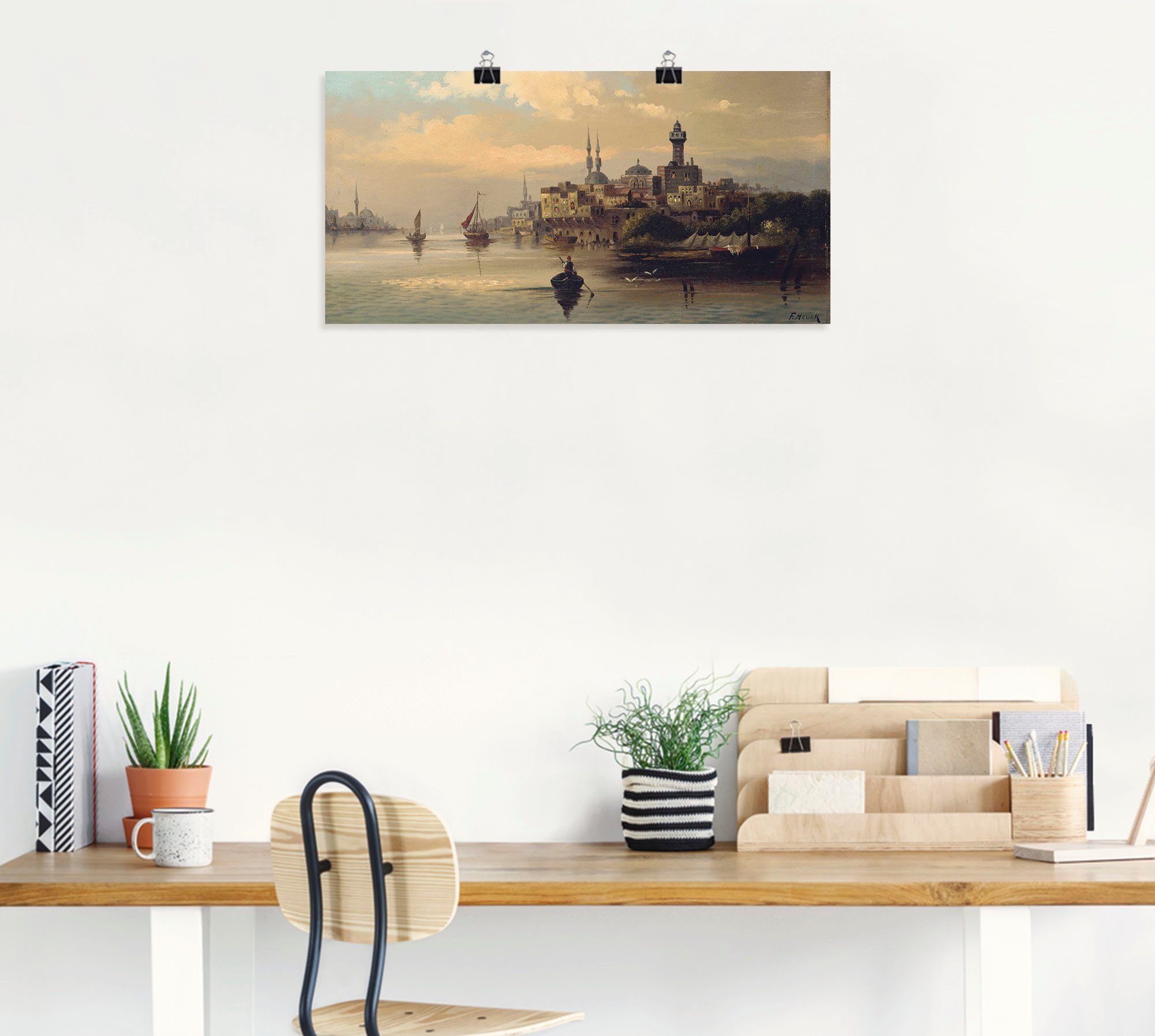 Artland Artprint Koopvaardijschepen op de Bosporus, Istanbul als artprint op linnen, poster, muursticker in verschillende maten