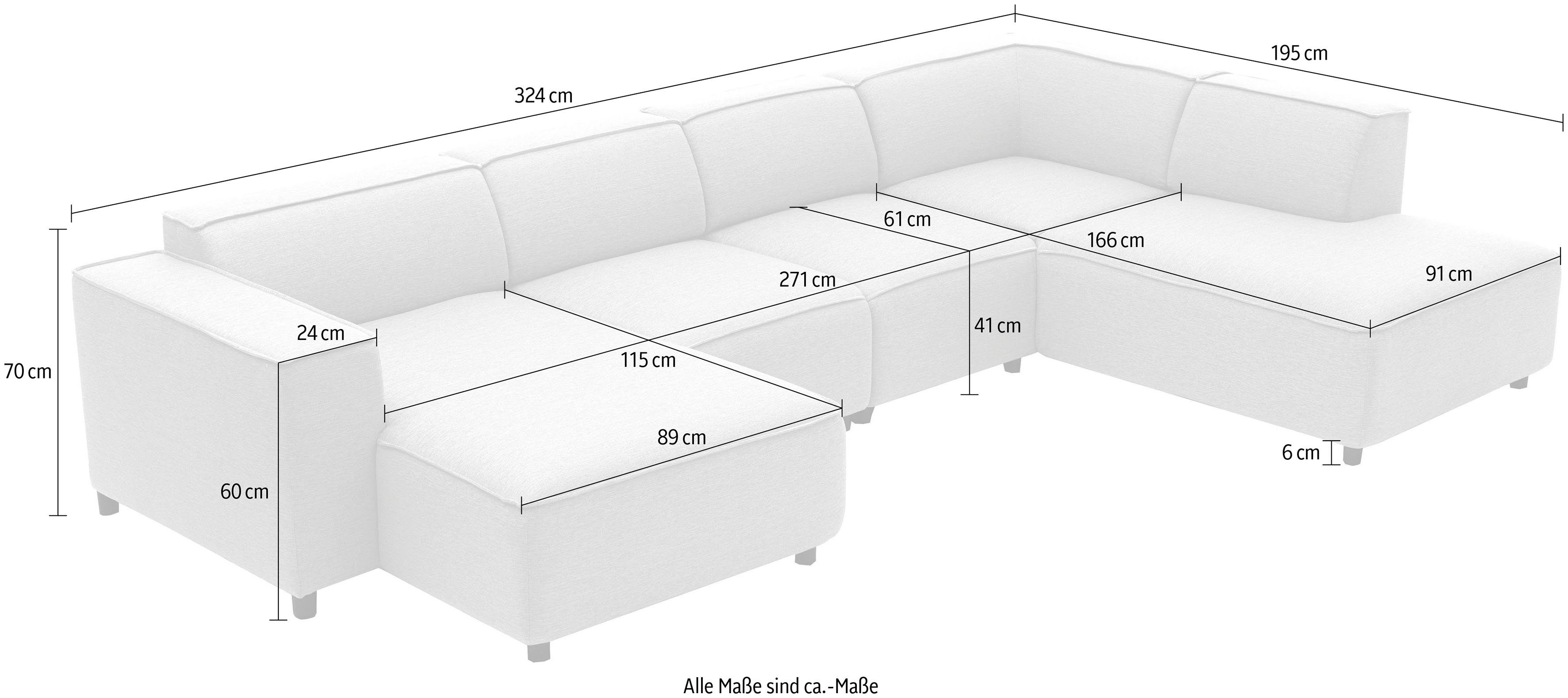 ATLANTIC home collection Zithoek Bulky U-vorm in u-model en xxl-zitoppervlak, modulair gemonteerd
