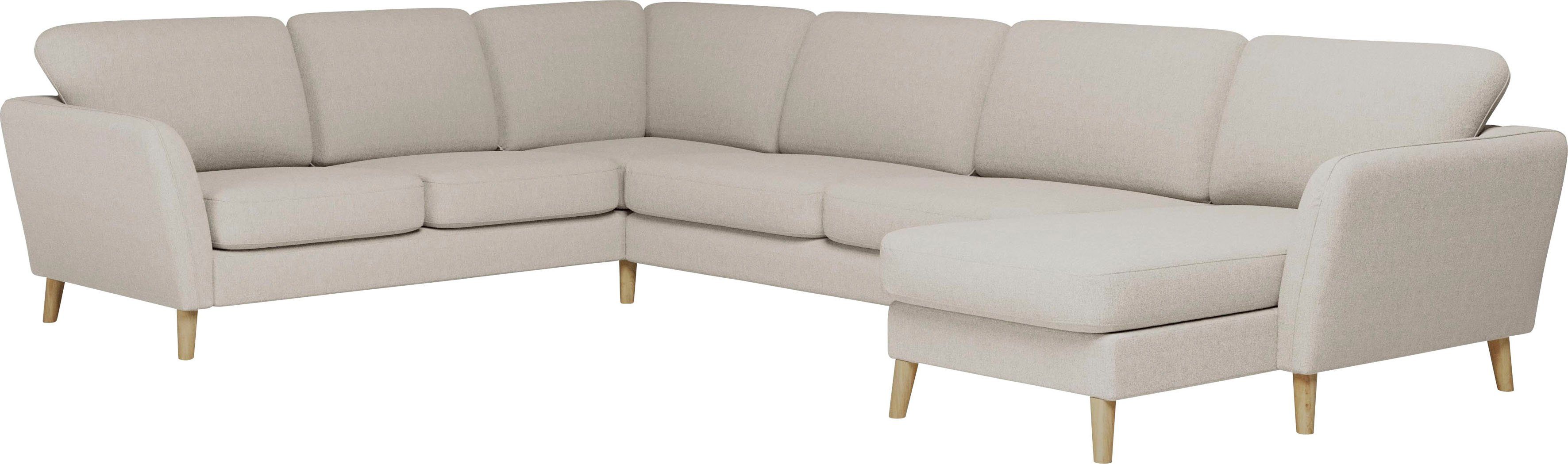 Home affaire Zithoek MARSEILLE XXL 349cm, U-vorm, ottomane rechts/links kiesbaar Massief houten poten van eiken, in verschillend overtrekken en kleurvarianten