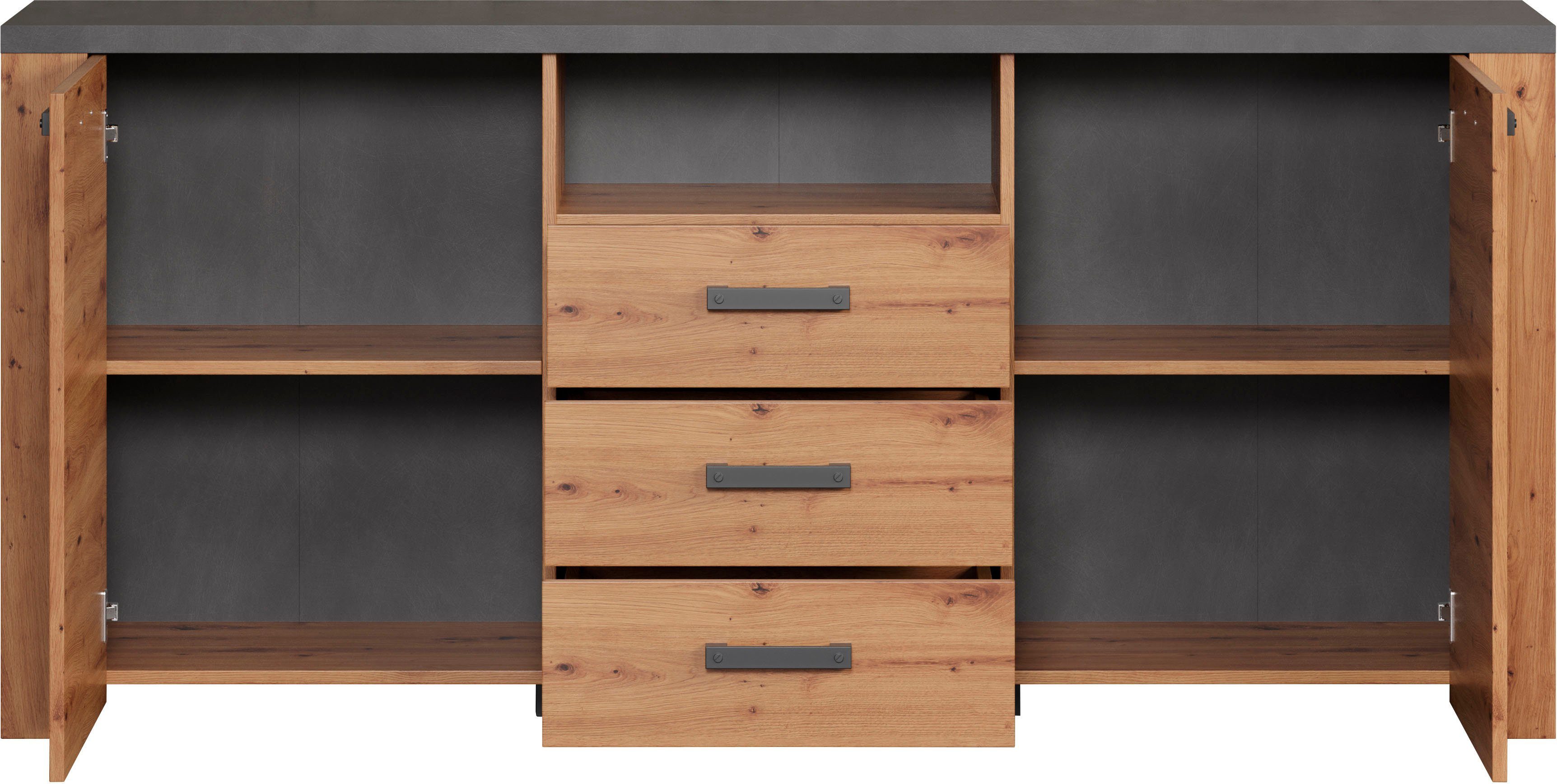 Home affaire Dressoir Ambres Commode in echt houtlook, Afmetingen BxH: 180x83 cm, Eik (1 stuk)
