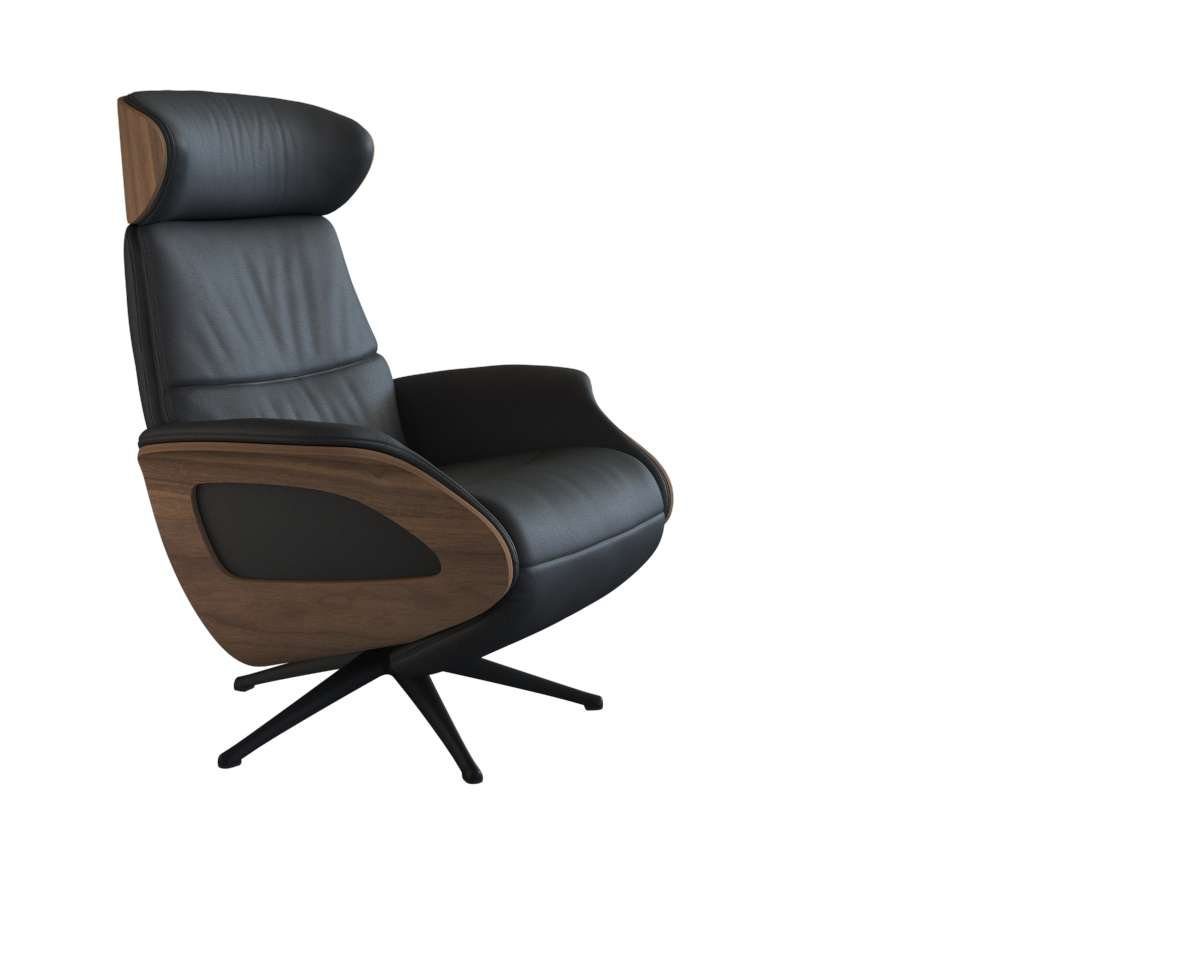 FLEXLUX Relaxfauteuil Clement praktische elektrische fauteuil Maat M, elektrische rug- en voetensteun, accu, armleuning Walnoot, zwarte poot