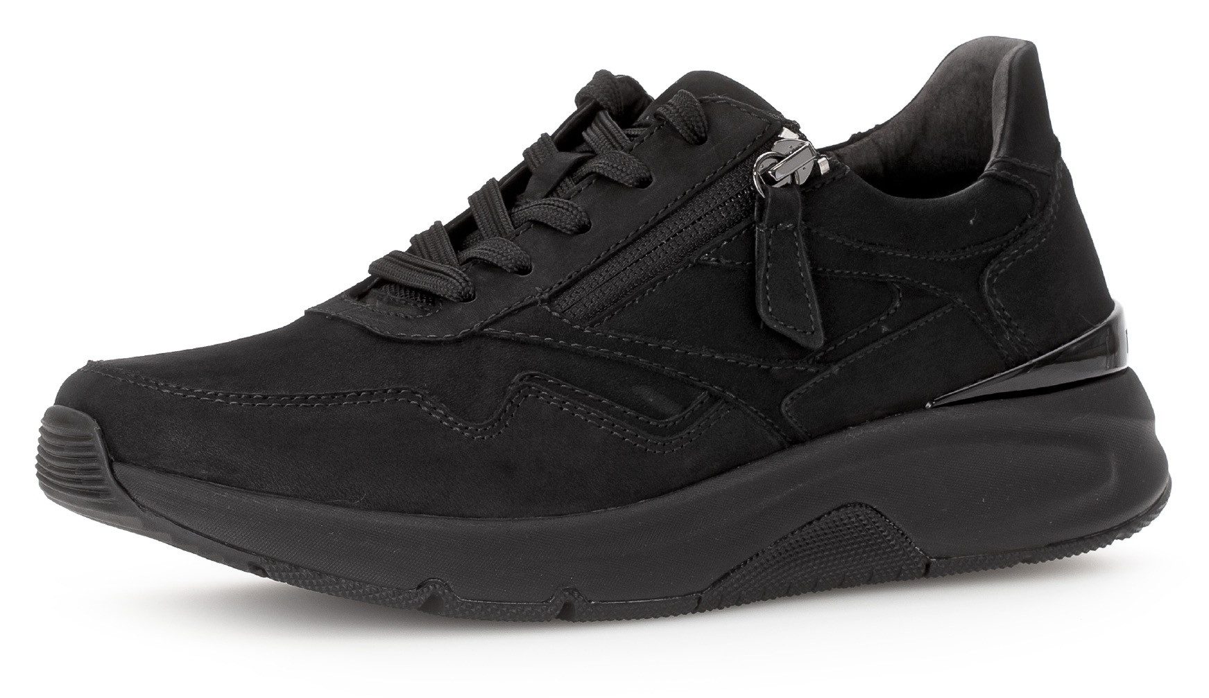 Gabor Rollingsoft Sneakers met sleehak vrijetijdsschoen, lage schoen, veterschoen, logo op de hiel dames sleehak sneakers maat 35 EU zwart