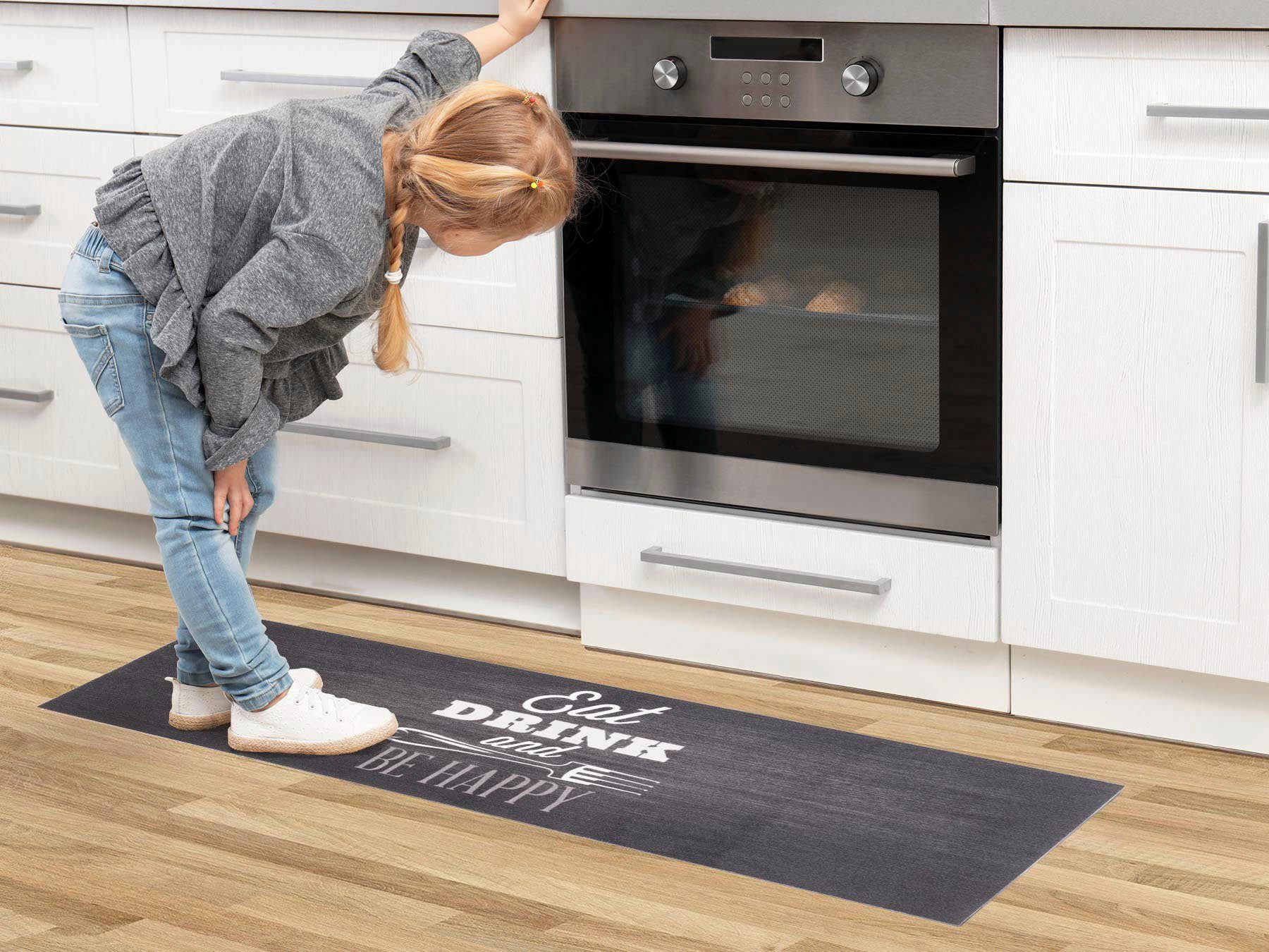 Primaflor-Ideen in Textil Keukenloper Be happy met een opschrift, antislip, wasbaar, keuken