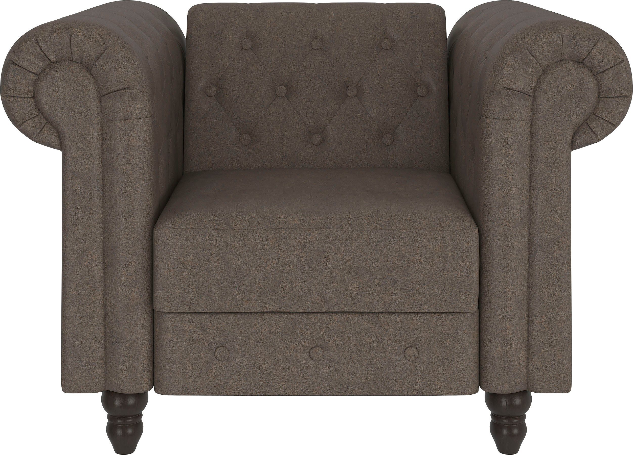 Dorel Home Chesterfield-fauteuil Felix met rugleuning 3-voudig verstelbaar, benen massief hout, zithoogte 46 cm