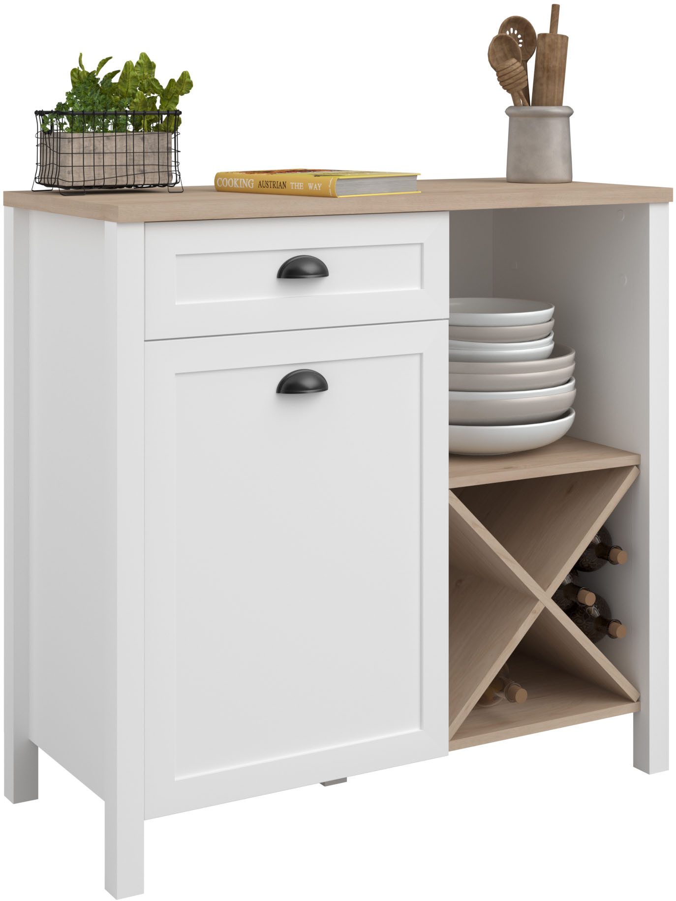 Parisot Kastenset Cottage 1 Veel opbergruimte, flessenrek, metalen handgrepen, MDF, melamine gecoat (set, 2-delig)