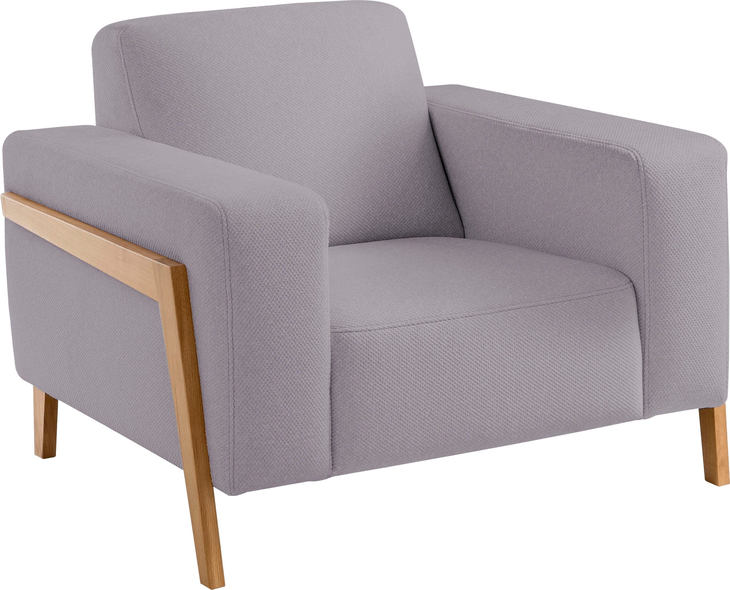 exxpo - sofa fashion Fauteuil Starr, loungestoel, Scandic ontwerp met zichtbaar hout aan de armleuning in scandinavisch design, met massief houten poten, vrij plaatsbaar in de ruimte