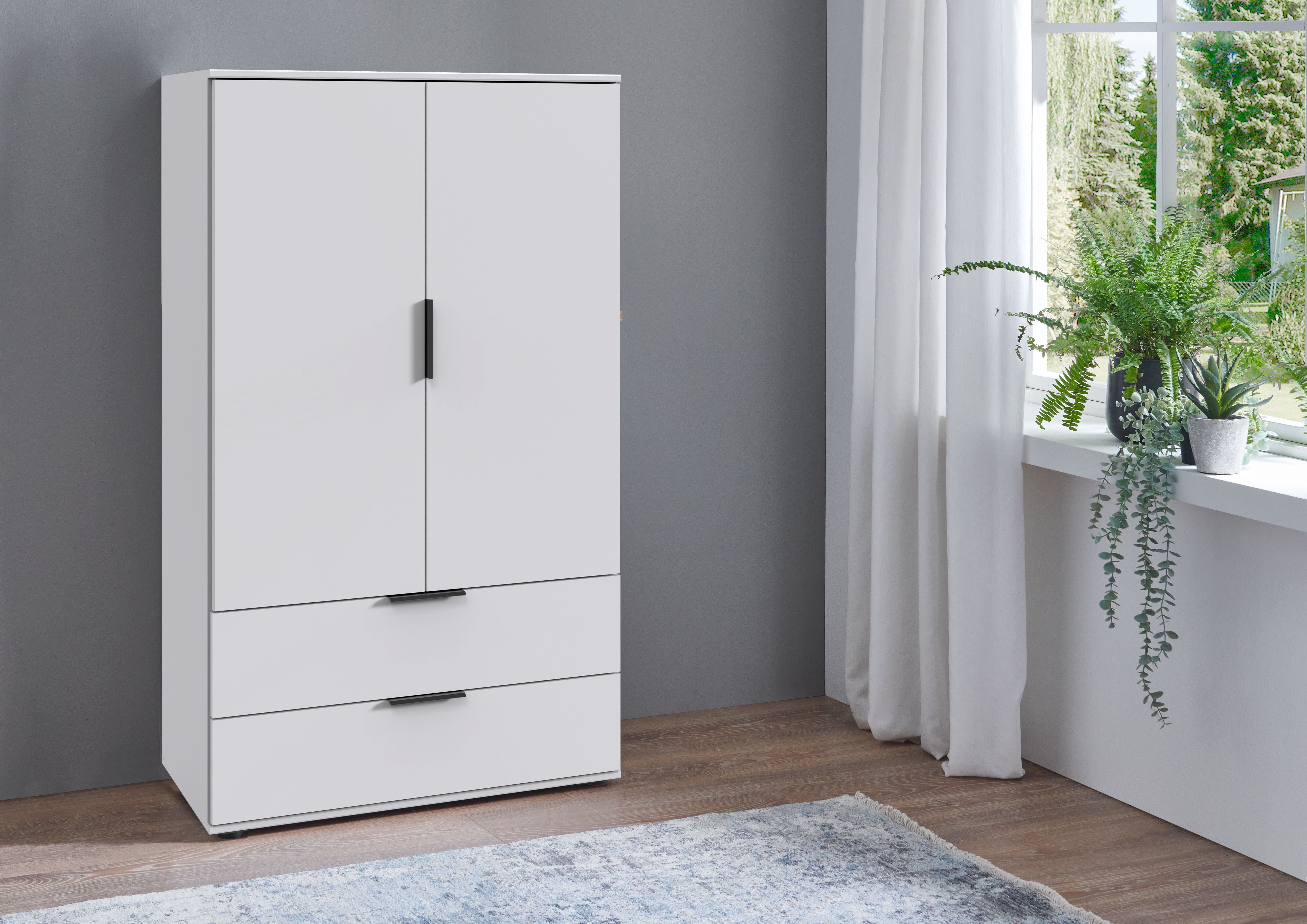 Wimex Waskast Easy Plus kledingkast garderobe 2 lades, 81 of 130 cm breed in verschillende kleuren, moderne look met zwarte metalen handgrepen
