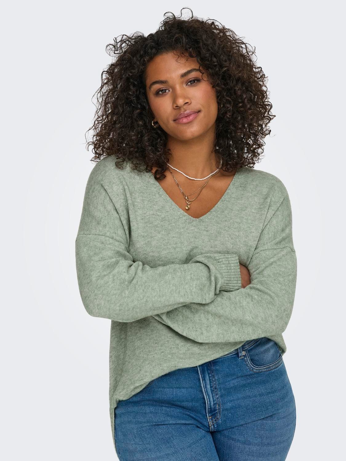 ONLY CARMAKOMA Trui met V-hals CARMARGARETA LS PULLOVER KNT NOOS