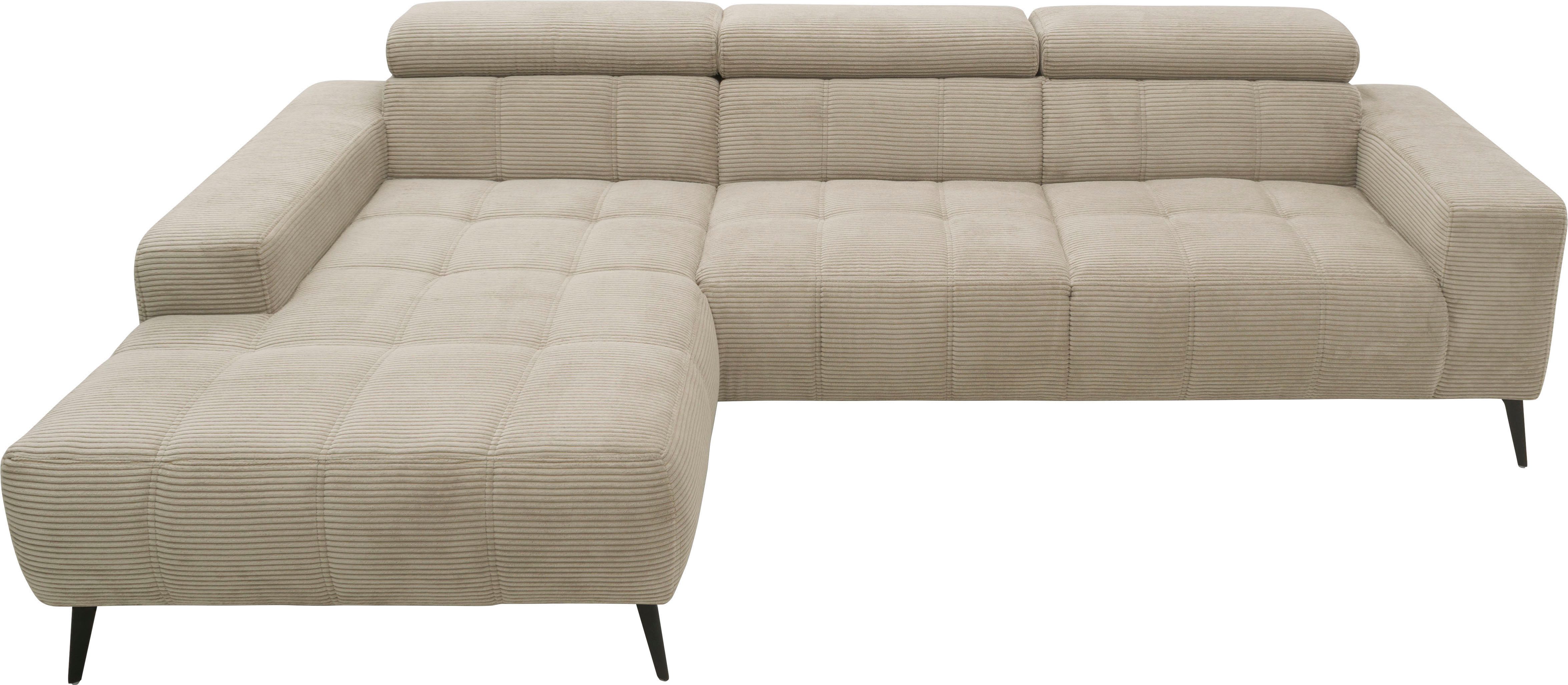 DOMO collection Hoekbank Trento L-vorm, met sledevoet of enkele voet naar keuze met verstelbare hoofdsteun, récamier links/rechts bestelbaar
