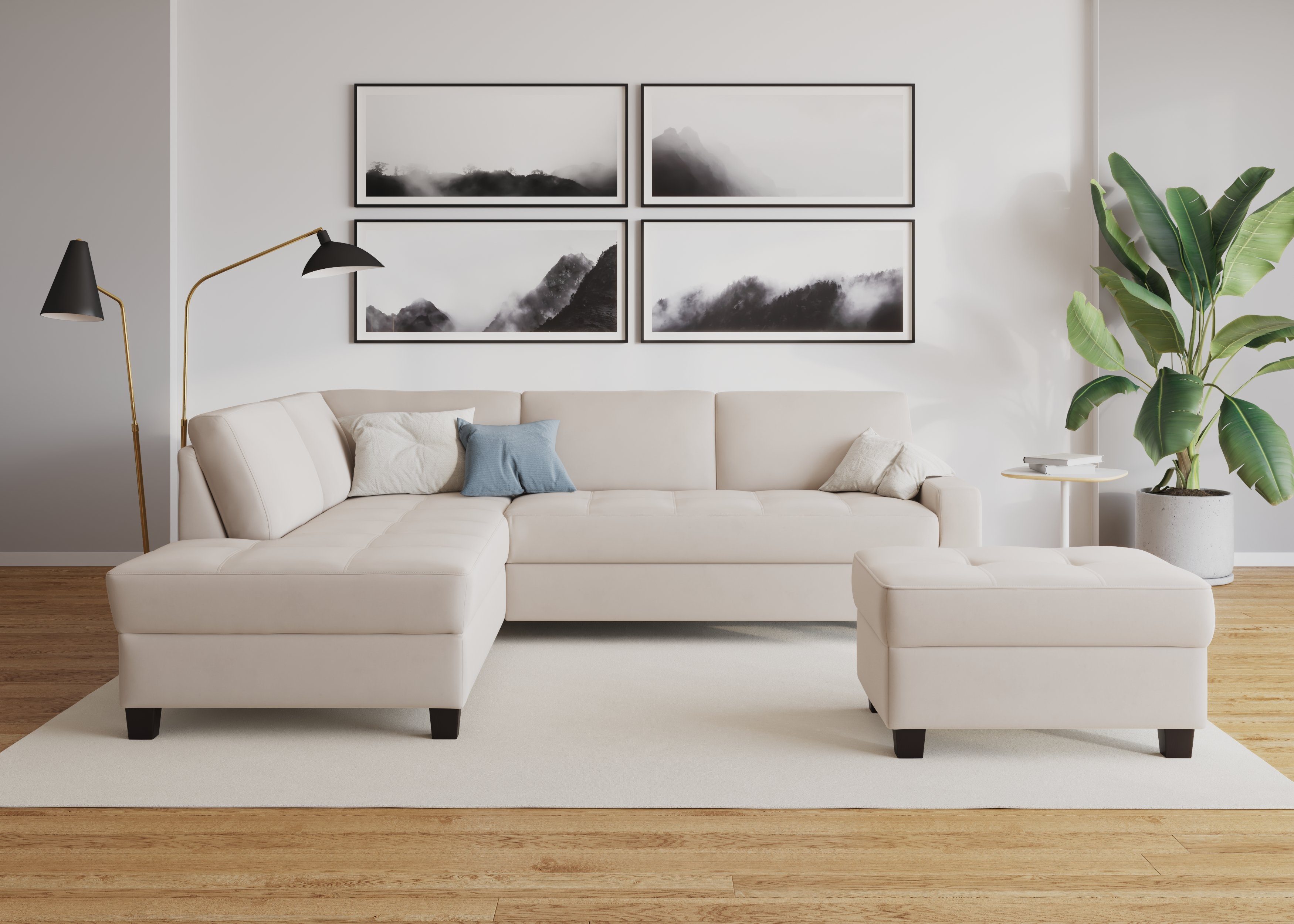 DOMO collection Hoekbank Florentina tijdloos en elegant, zitnaden als designelement, L-vorm keuze met slaapfunctie, met contrastnaad, comfortabele zithoogte 47 cm