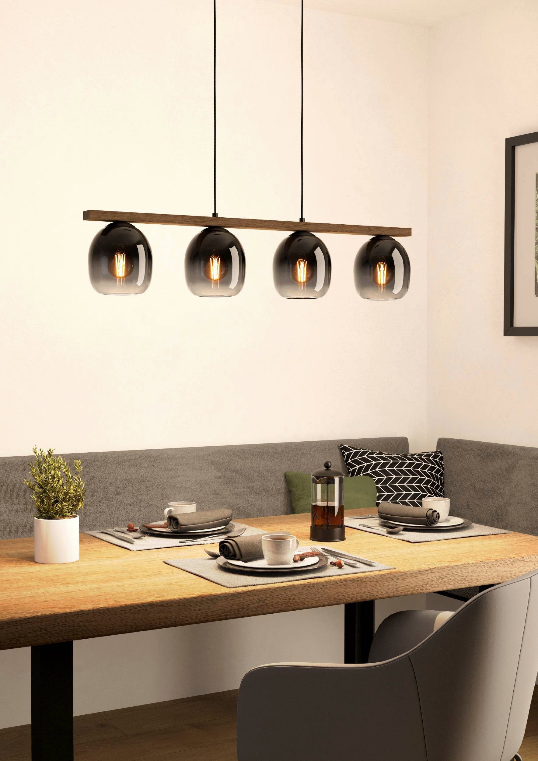 EGLO Hanglamp FILAGO Pendellampe, Stahl, Holz und Glas, E27, IP20, Esszimmerlampe Hanglamp in zwart en bruin van staal, hout - excl. E27 - 40W (1 stuk)