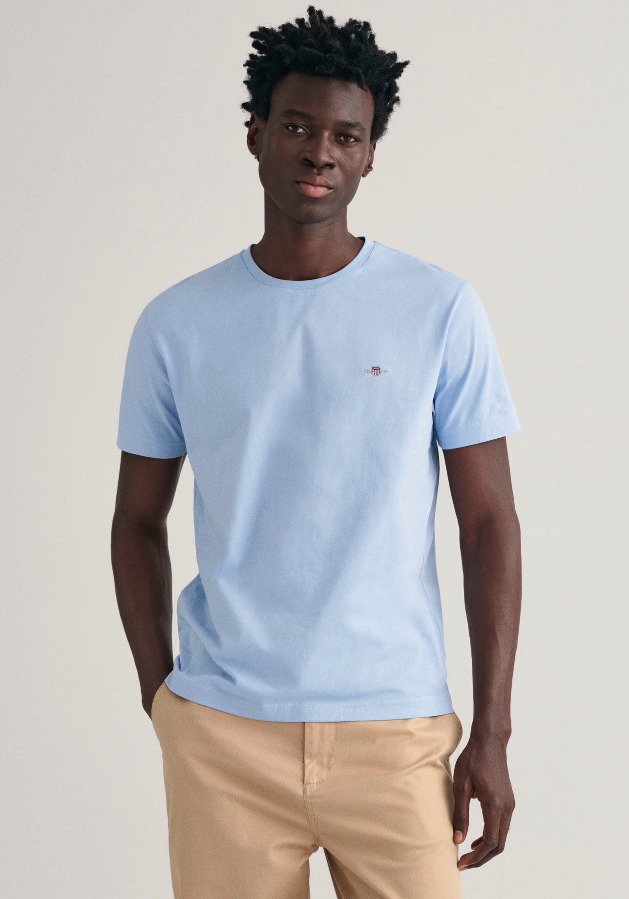 Gant T-shirt REG SHIELD SS T-SHIRT met logoborduursel op borsthoogte heren t-shirts maat XXXL blauw