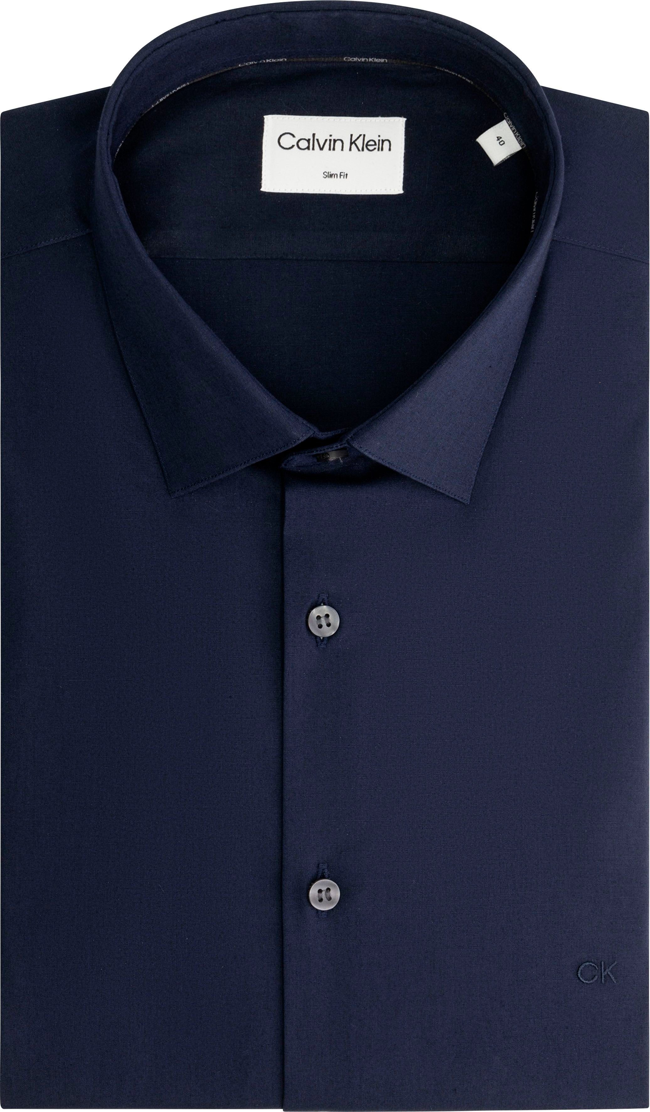 Calvin Klein Businessoverhemd POPLIN STRETCH SLIM SHIRT met kent-kraag, logoprint op borsthoogte