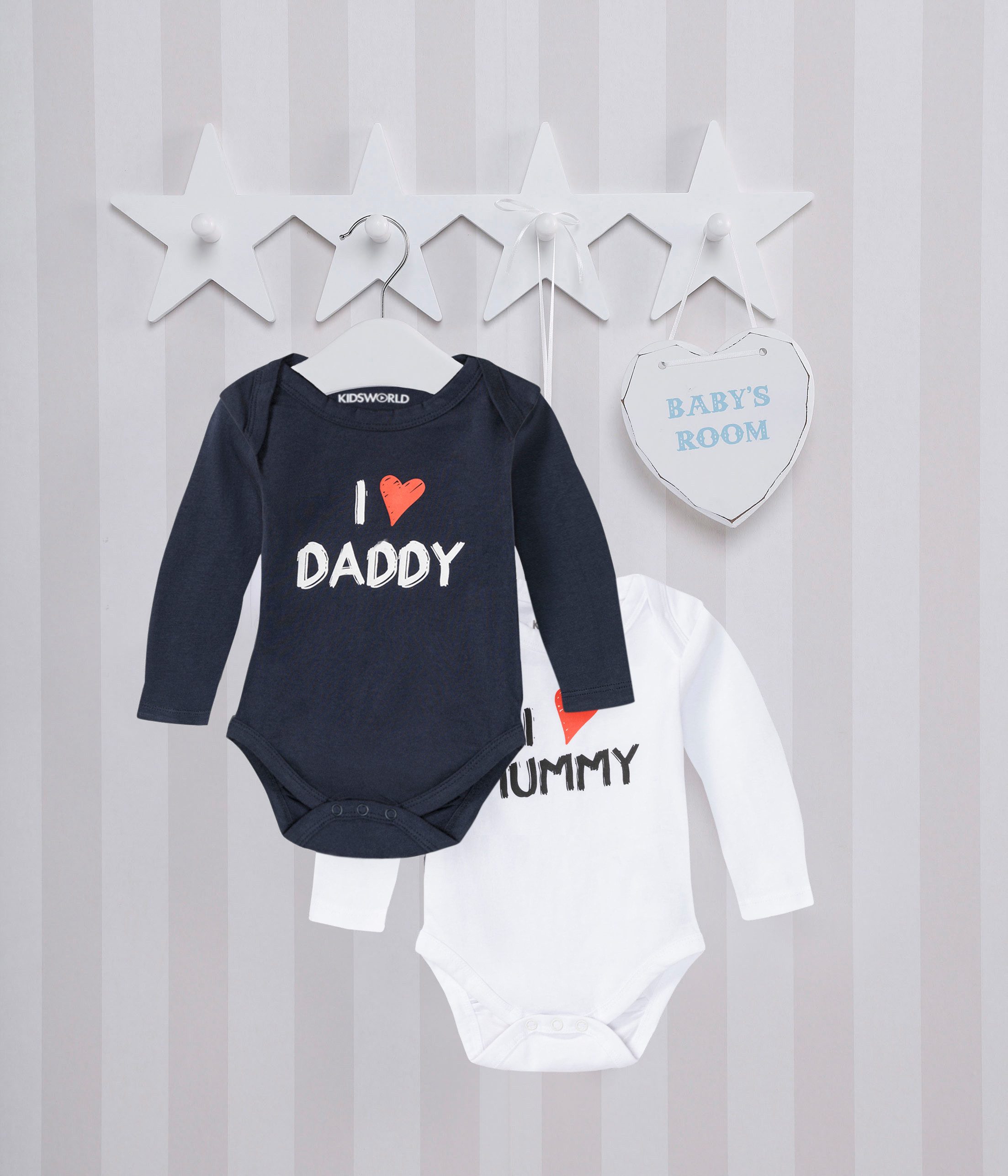KIDSWORLD Body met lange mouwen 2-pack baby-body spreuken Mummy&Daddy (set 2-delig)