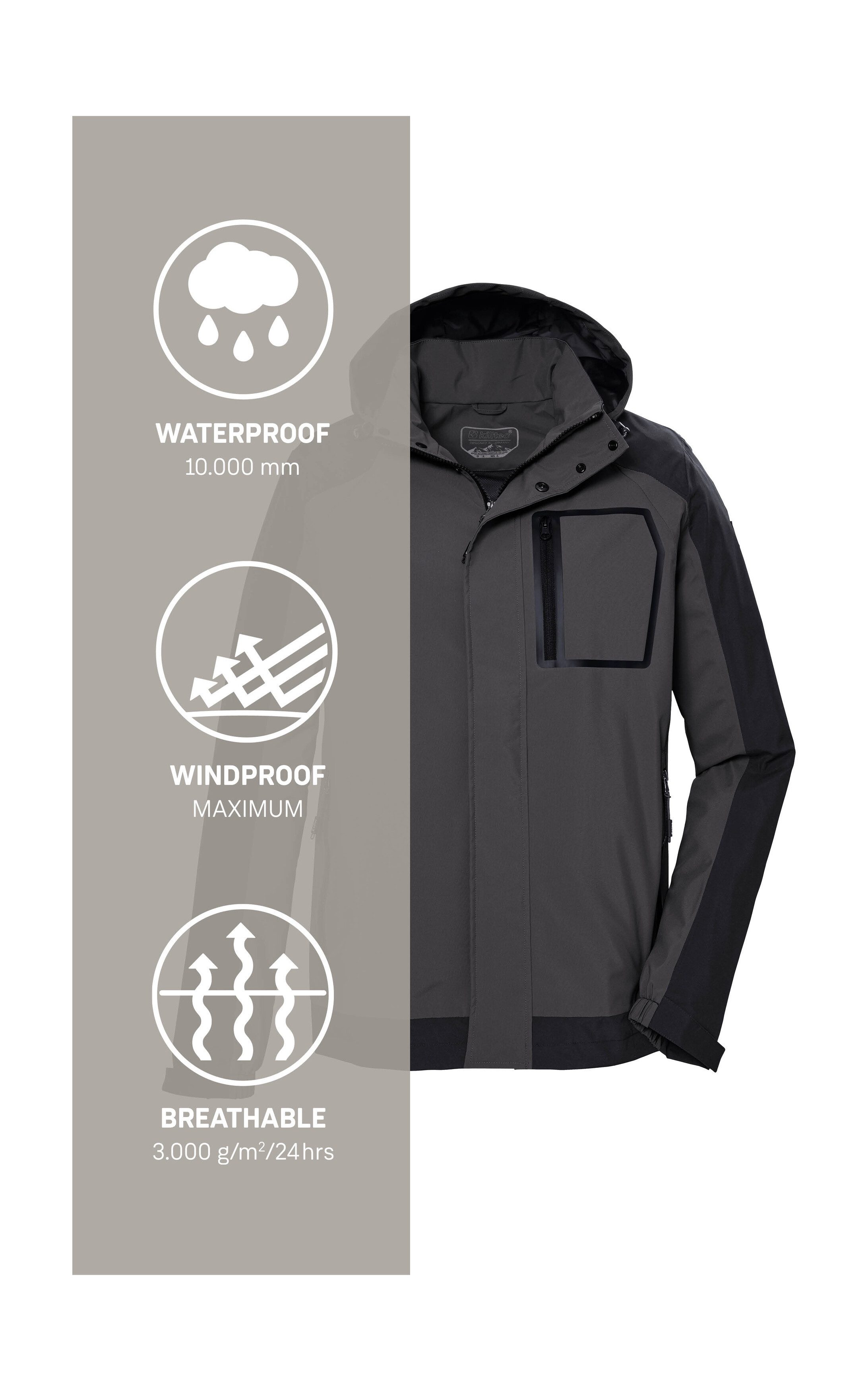 Killtec Outdoorjack KOS 54 MN JCKT wind- en waterdicht, ademend, pfas-vrij geïmpregneerd