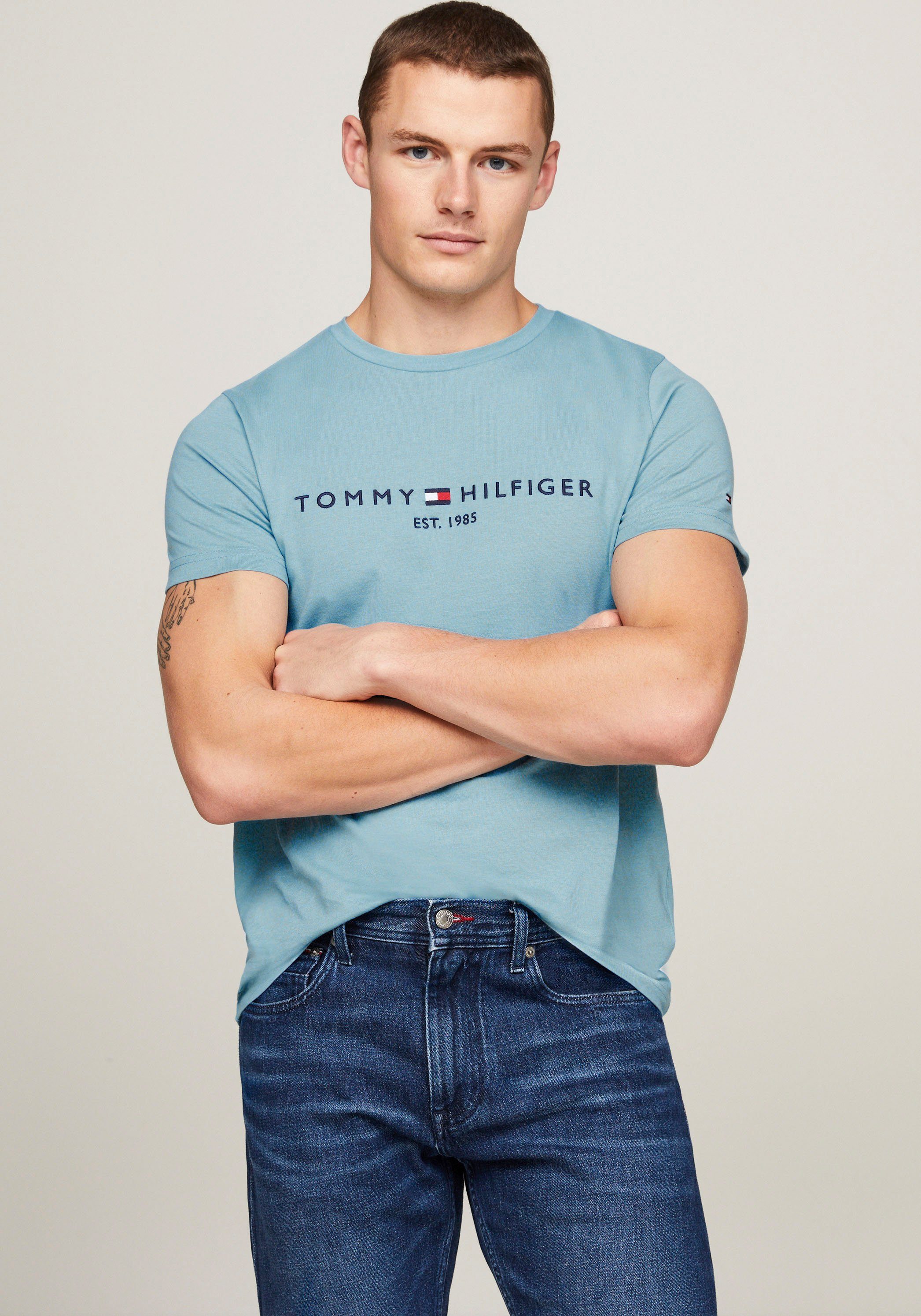Tommy Hilfiger slim fit T-shirt met printopdruk sleepy blue