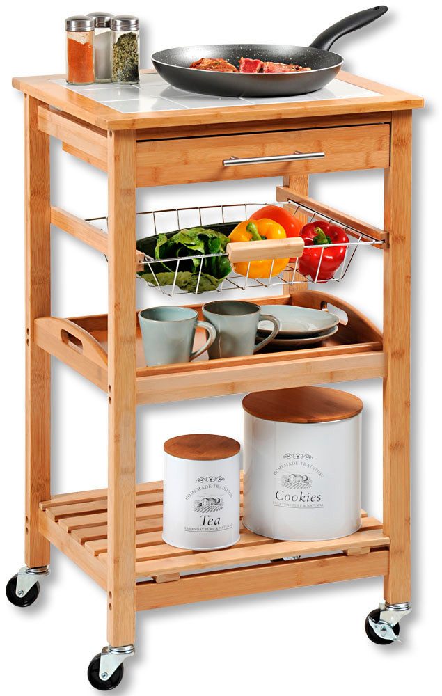 KESPER for kitchen & home Keukentrolley Rollwagen, tegels, bamboe, FSC