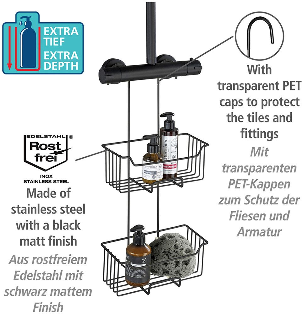 WENKO Badkamerrekje Modell Milo Douche-caddy, 2 etages, om in te hangen zonder boren, roestvrij staal