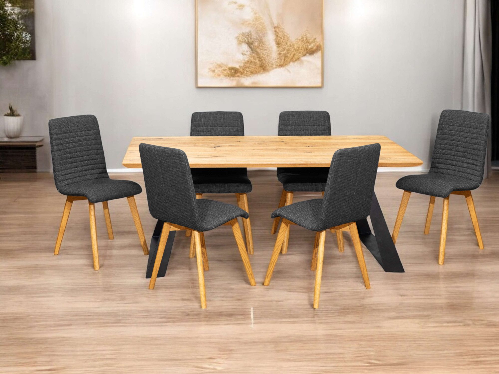 Home affaire Eettafel Team eettafel, keukentafel, eet tafel, met Zwitserse rand U-frame van metaal, 2 cm dikke tafelblad verdubbeld op 4 cm
