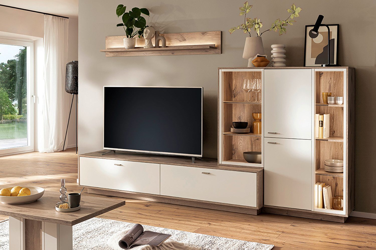 MCA furniture Wandmeubel SANTERNO Woonkamer set (3-delig), deuren & lades gedempt, breedte 287 cm (complete set, 3-delig)
