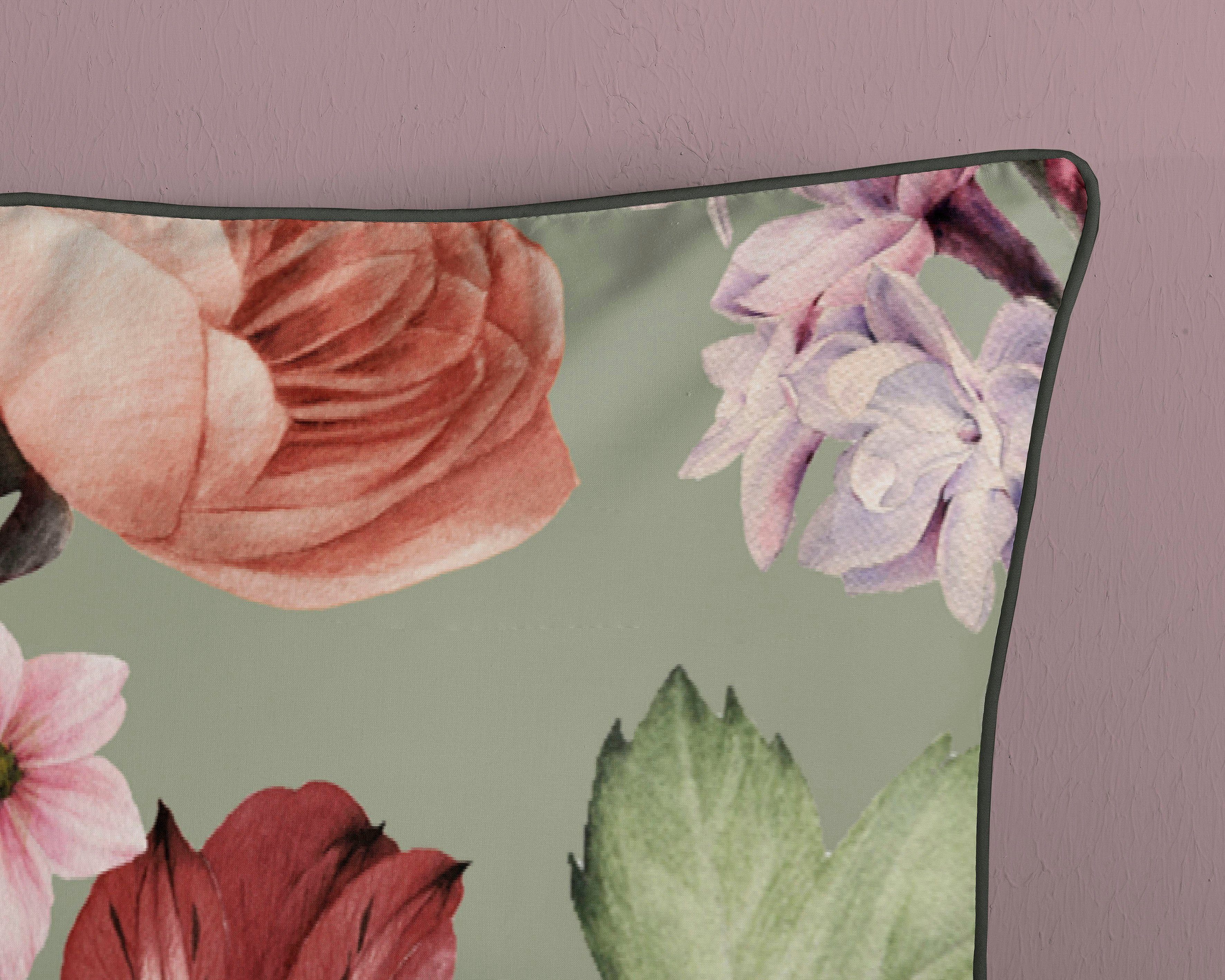 Descanso Tweezijdig te gebruiken overtrekset Fiori Katoen, Satijn, 135x200, Bies, Rits, Omkeerbaar, Bloemen Zand