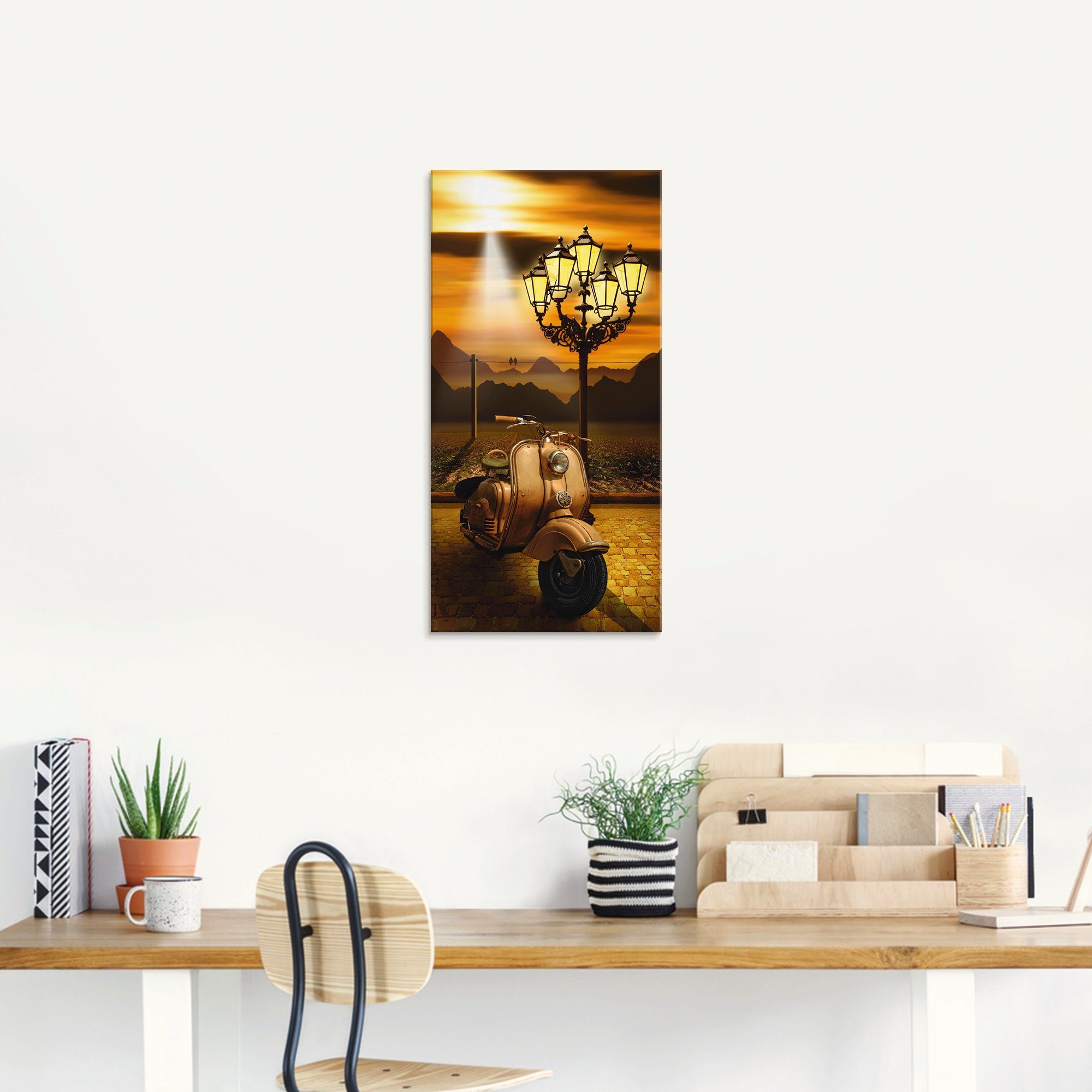 Artland Print op glas Oldtimer scooter romantisch