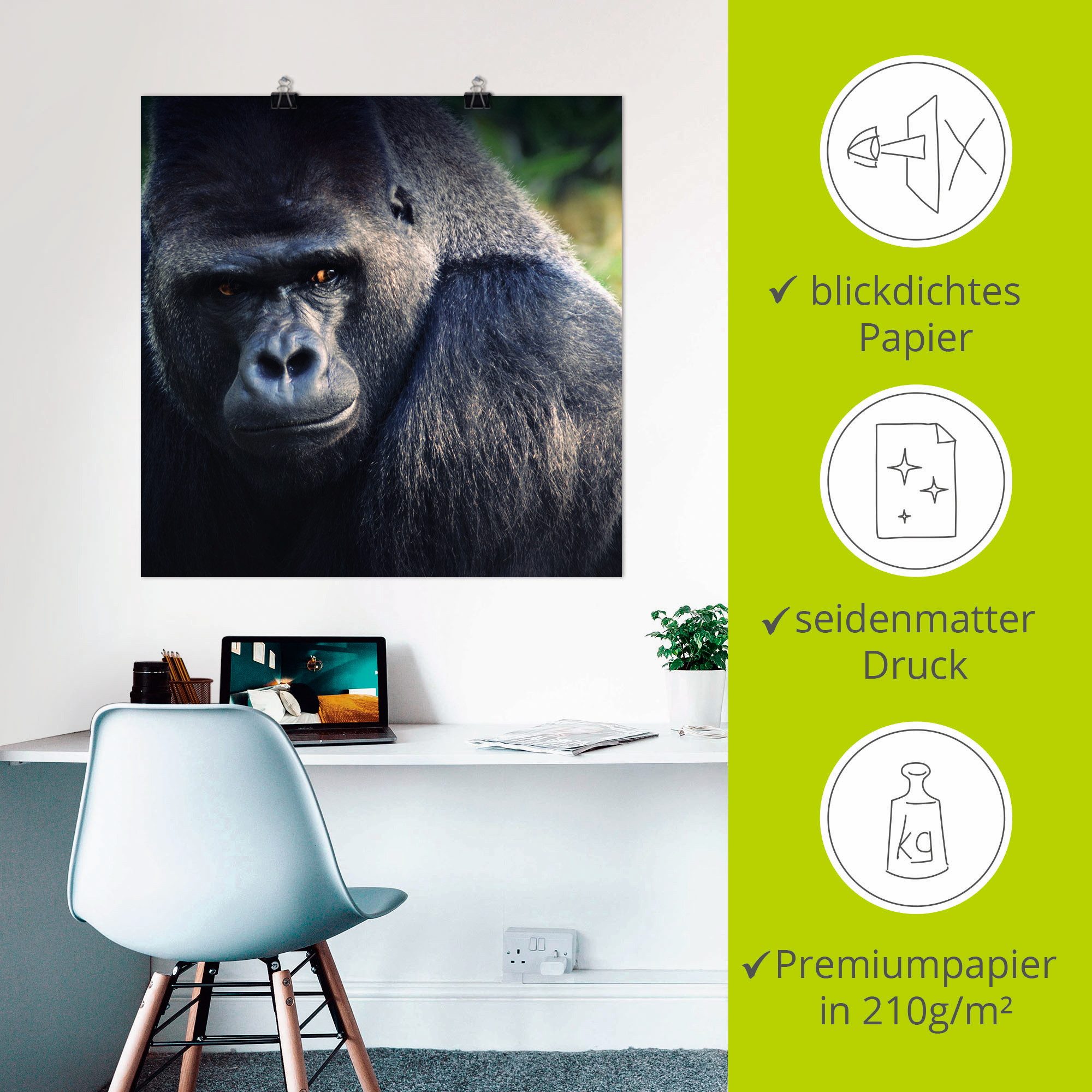 Artland Poster Gorilla als artprint op linnen, muursticker of poster in verschillende maten