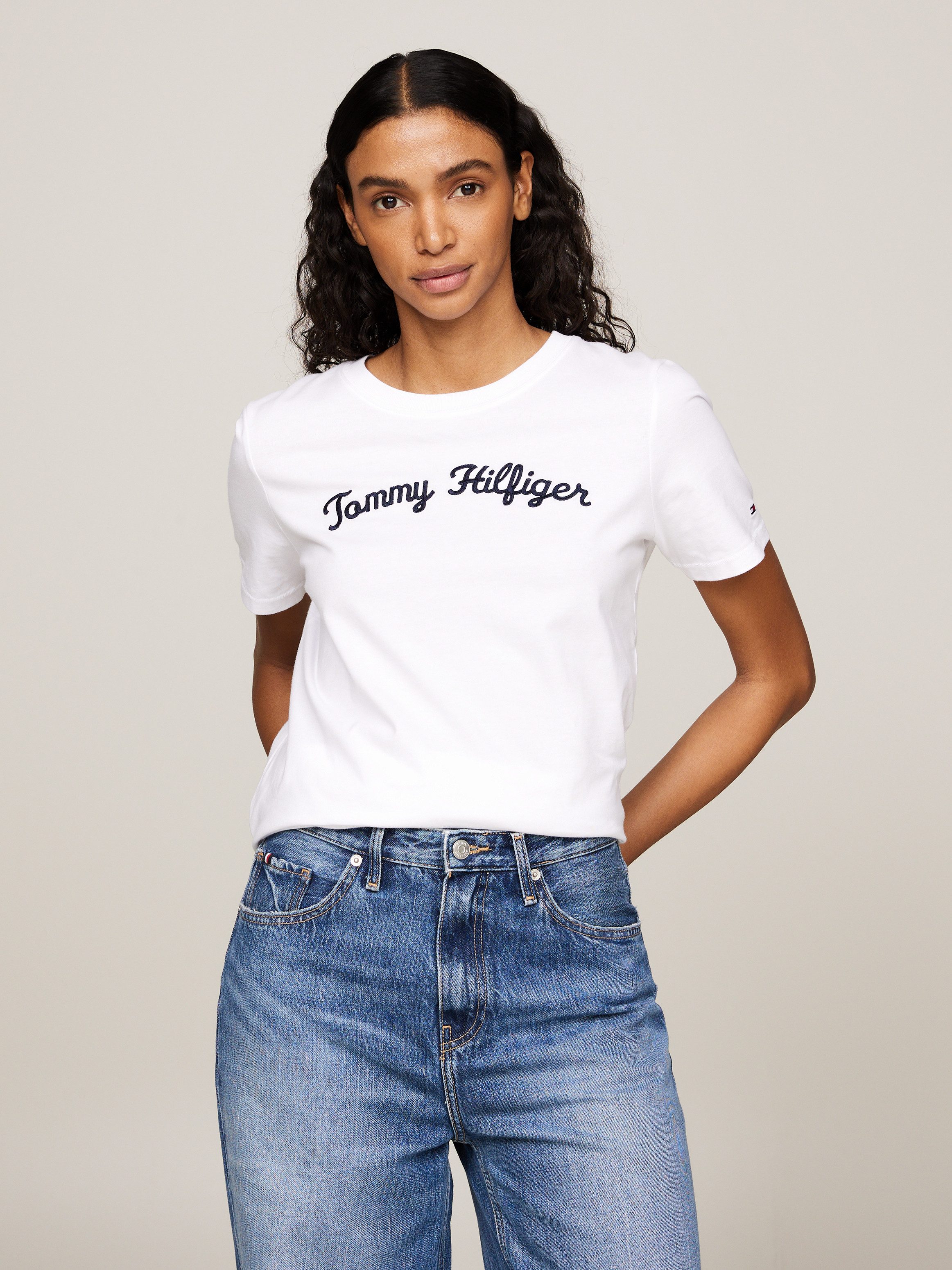 Tommy Hilfiger Shirt met korte mouwen REG SCRIPT C-NK SS met script-logo-opschrift