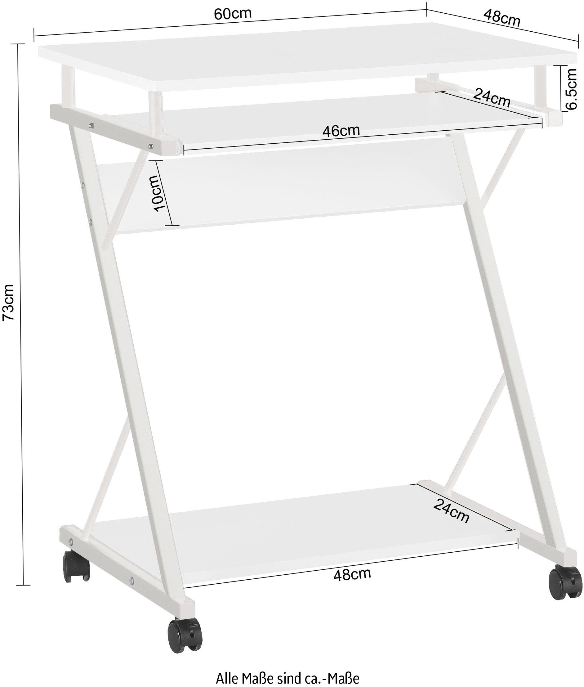 INOSIGN Pc-bureau ERVIE, Rollende tafel, Laptoptisch, stabiel metalen frame, met toetsenborduitrek, 60x73 cm