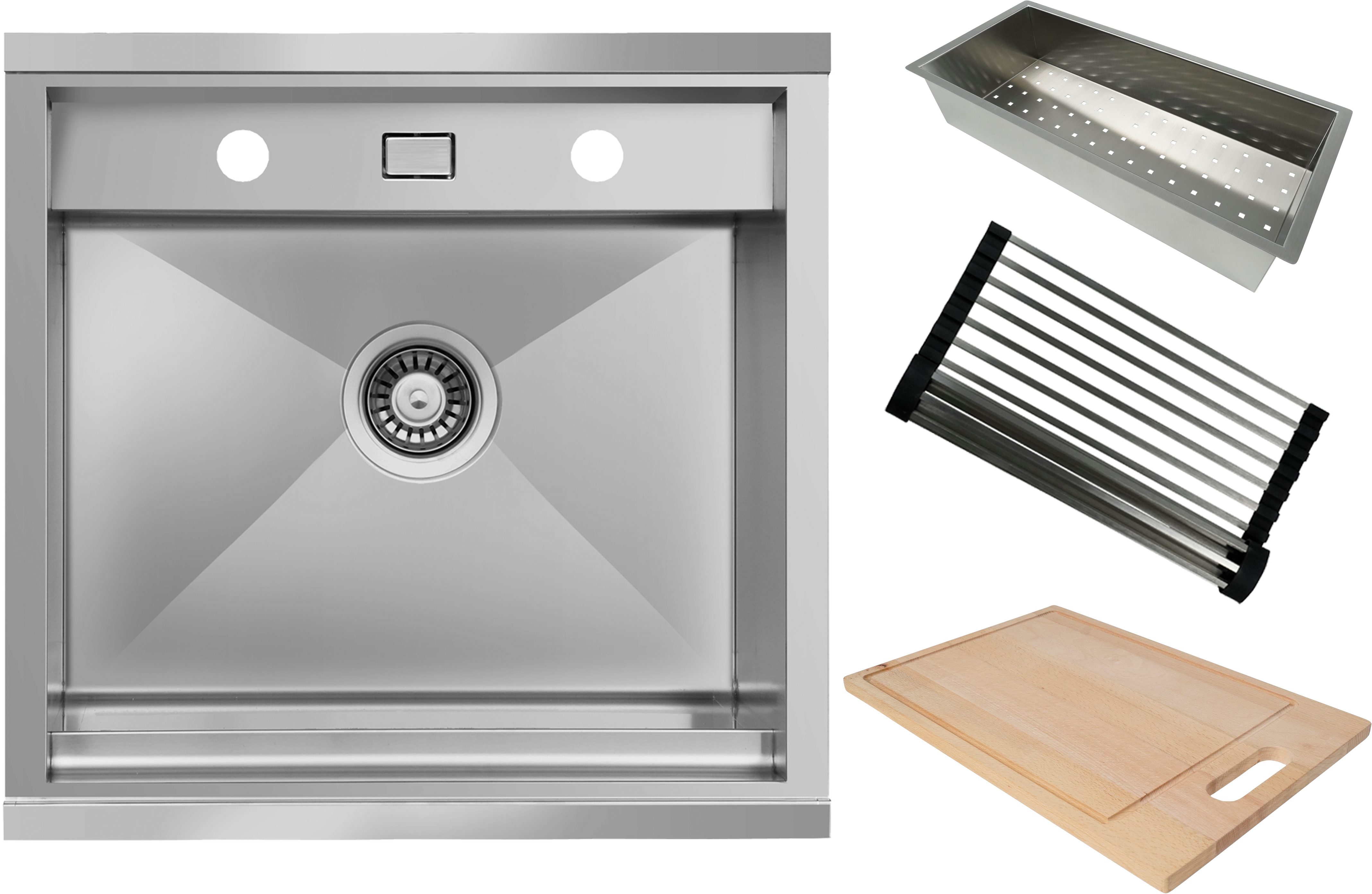 RESPEKTA Rvs spoelbak California 52x50 cm, workstation, met accessoires keukenspoelbakken zilver