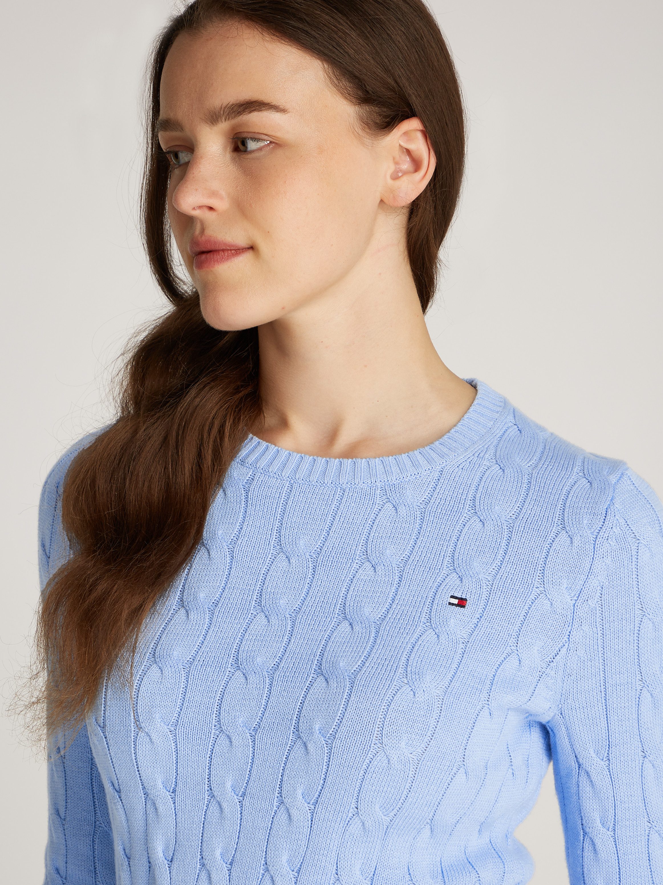 Tommy Hilfiger Trui met ronde hals CO CABLE VAR LS C-NK SWT met kabelpatroon logo-borduursel