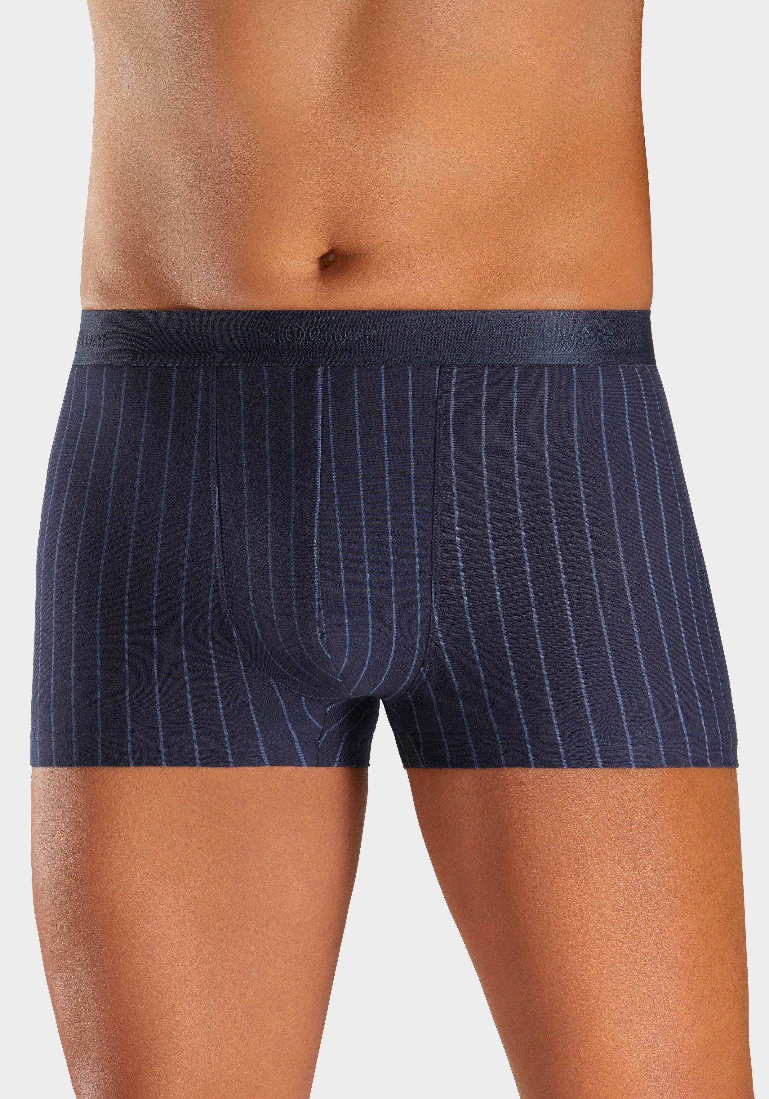 s.Oliver RED LABEL Beachwear Boxershort voor heren in strepen en uni van katoenmix (set 3 stuks)