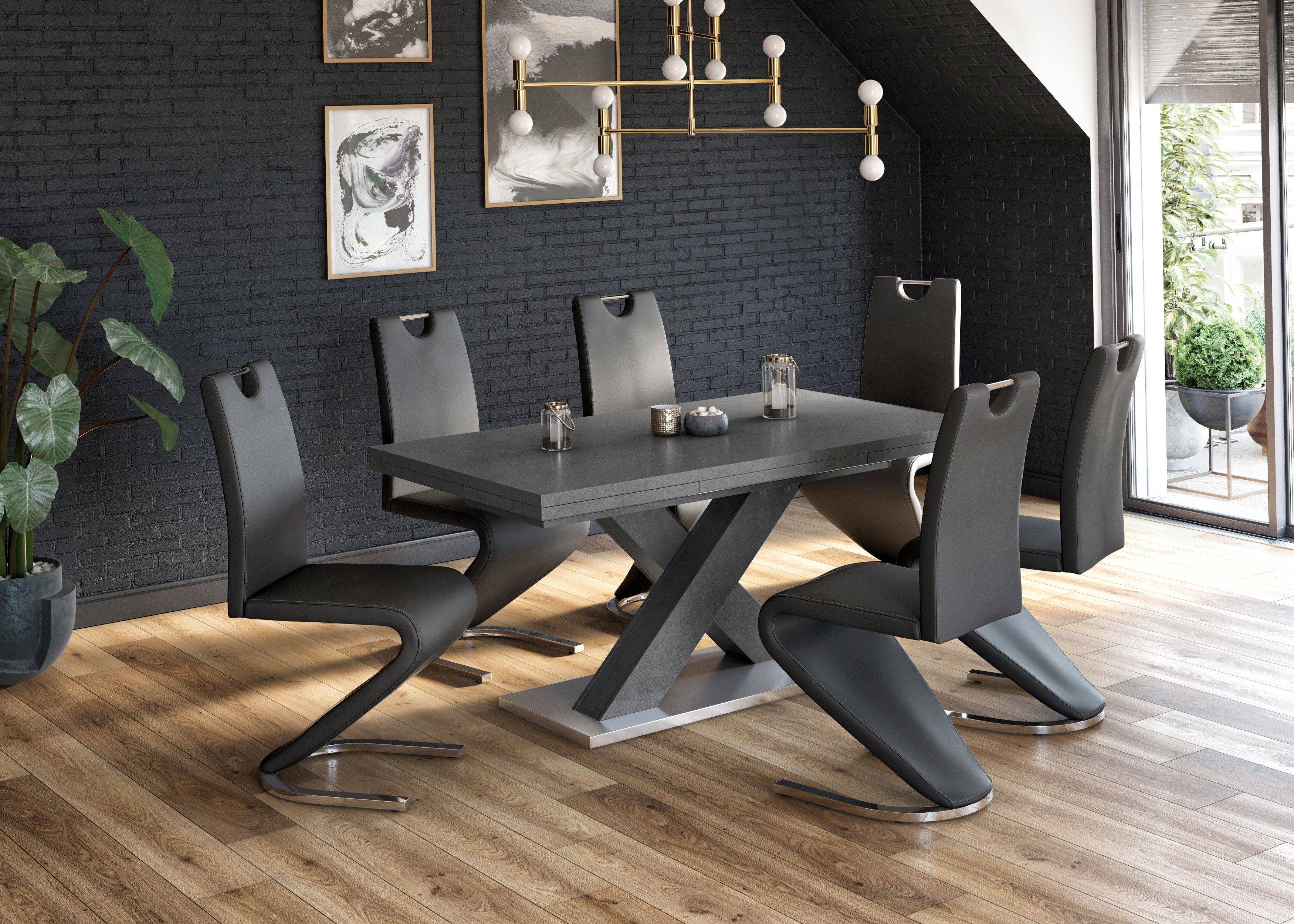 Home affaire Eetkamerstoel Monza Bekleding in imitatieleer, rugleuning met handgreep voor eenvoudig terugtrekken (set, 2 stuks)